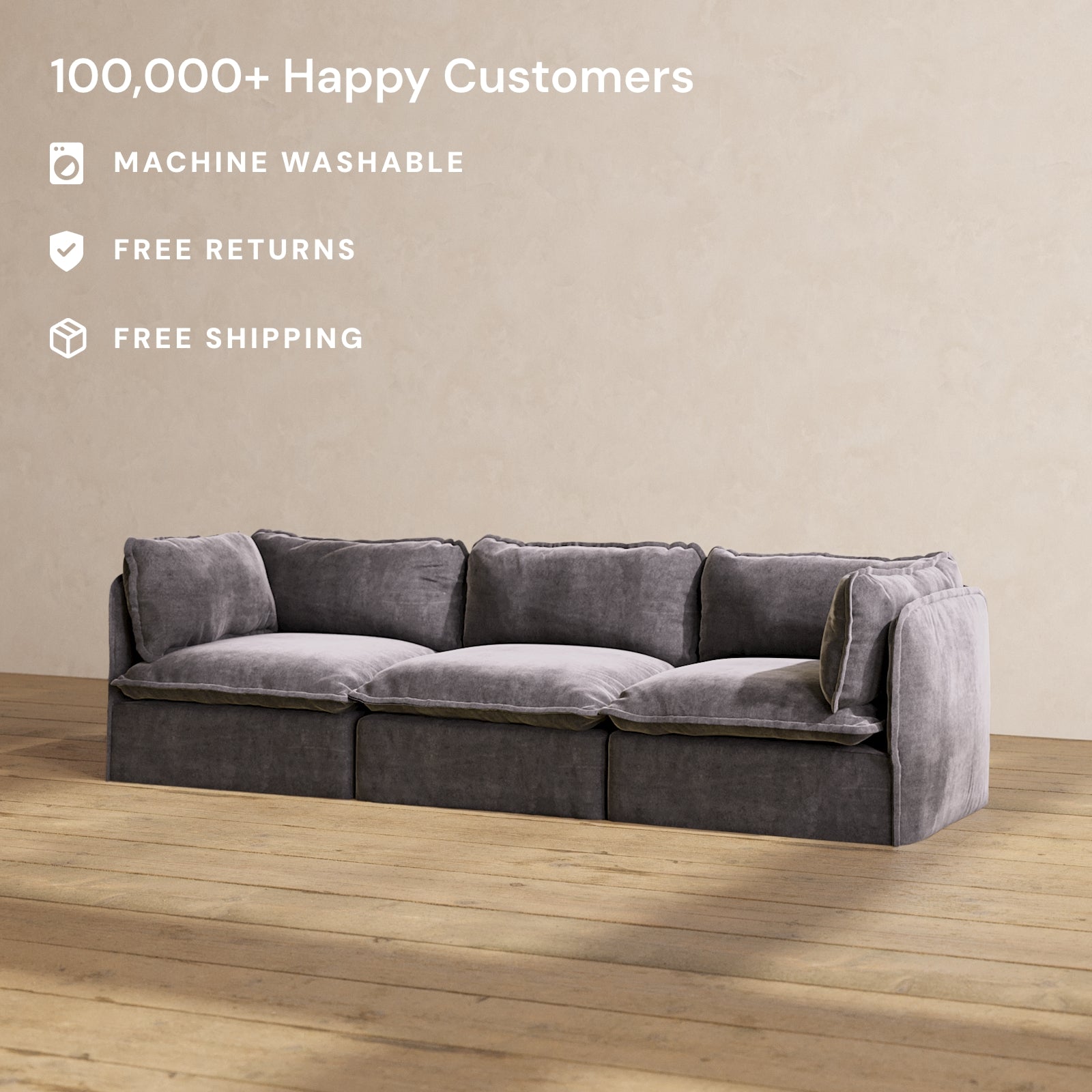 Modular Performance 3-Seater Sofa in Cinder Color | Premium Blend Fabric | Perfect for Living Rooms, Home Theaters & Office Lounges