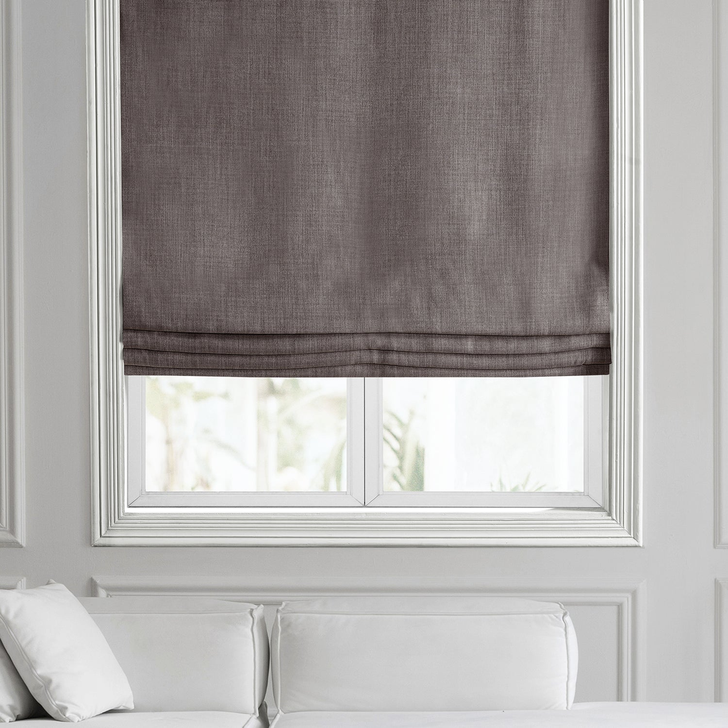 Premium Mink Textured Faux Linen Roman Shade - Elegant Window Treatment for Living Room, Bedroom & Office