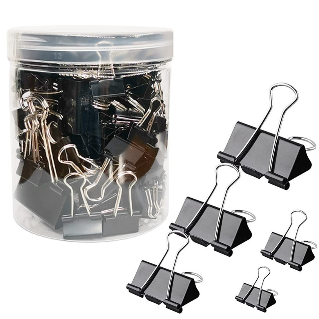 120Pcs Assorted Size Binder Clips with Clear Storage Box - Bulldog Clips, Paper Clips for Office Organization & Document Filing - Perfect for Home Office, School Supplies & Office Essentials