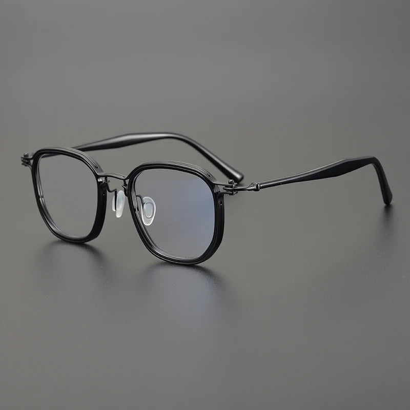 Unisex Black Titanium Acetate Square Eyeglasses - Full Rim Big Frame 55865 | Perfect for Work, Reading & Fashion Accessories