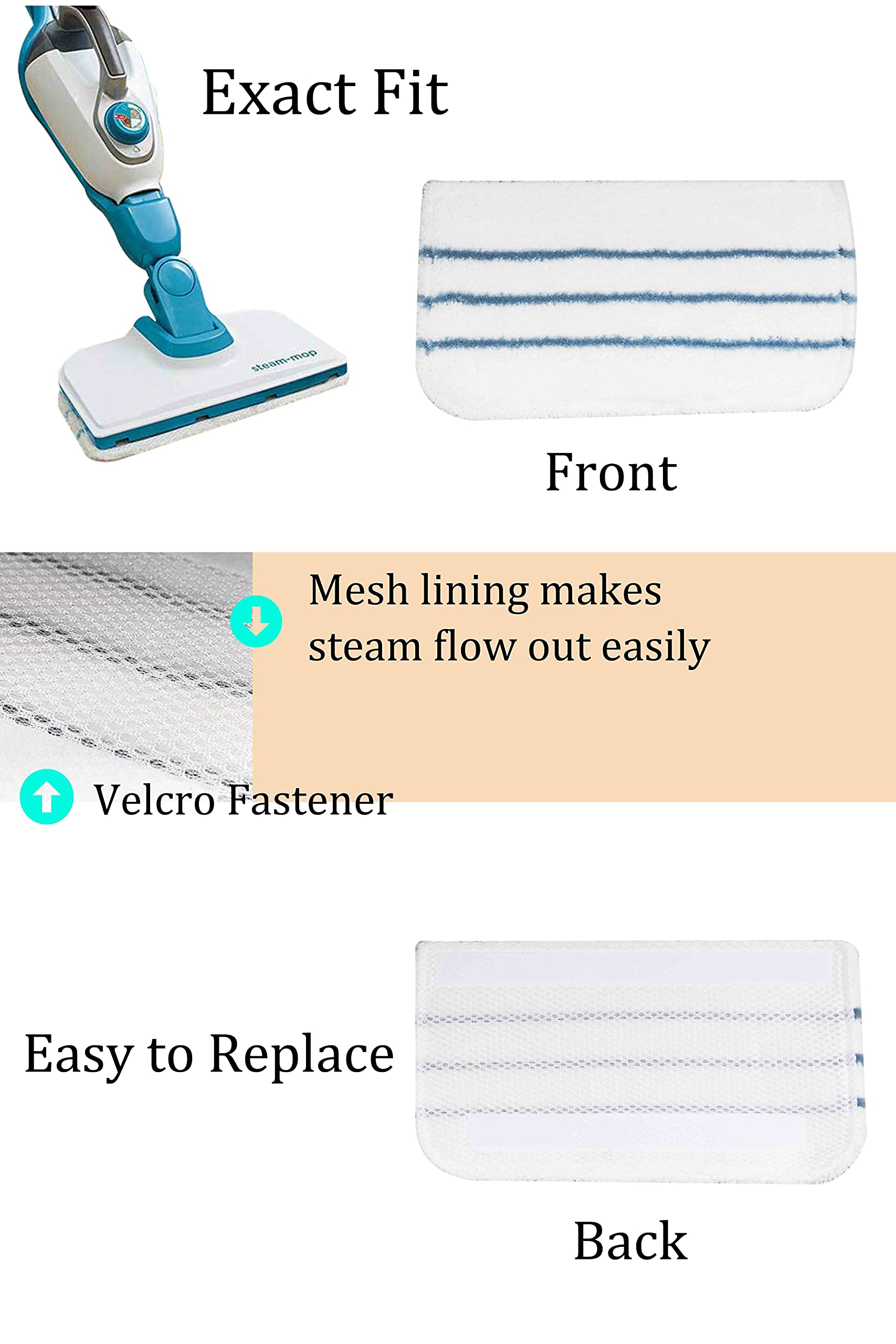 6 Pack SMP20 1600 Steam Mop Pads Replacement - Compatible with Black+Decker FSMP20, SM1600, SM1610, SM1620, SM1630, SMH1621, HSMC1300FX, HSMC1321, FSM1610, FSM1630, BDH1855SM, BDH1760SM, BDH1765, BDH1715 - Extra Absorbent Microfiber Pads for Deep Cleaning Floors, Tile & Hardwood Surfaces - Perfect for Kitchen, Bathroom & Pet Hair Removal