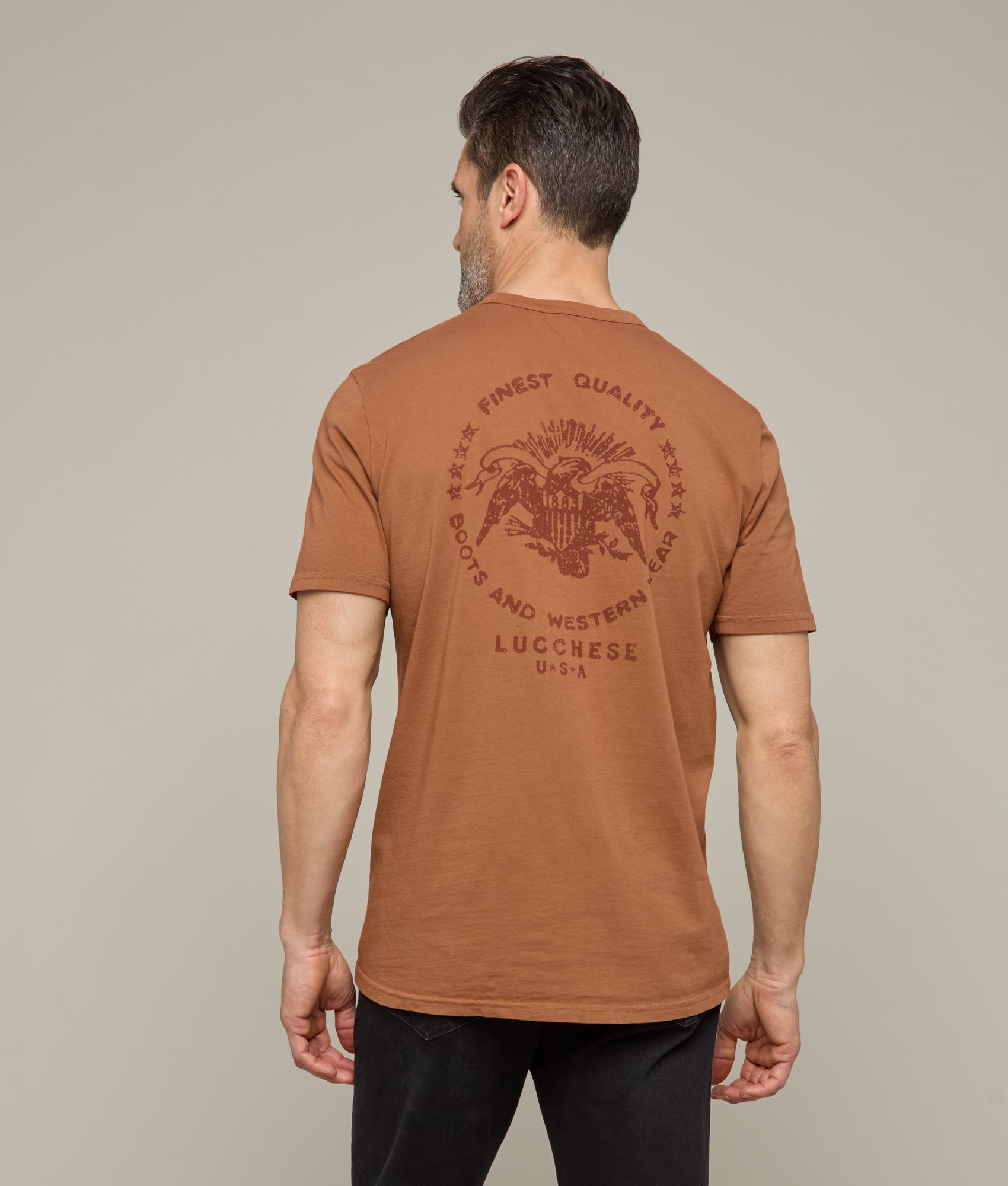 Eagle Stamp Graphic T-Shirt for Men - Soft Cotton Brown Tee - Casual Streetwear & Outdoor Activities