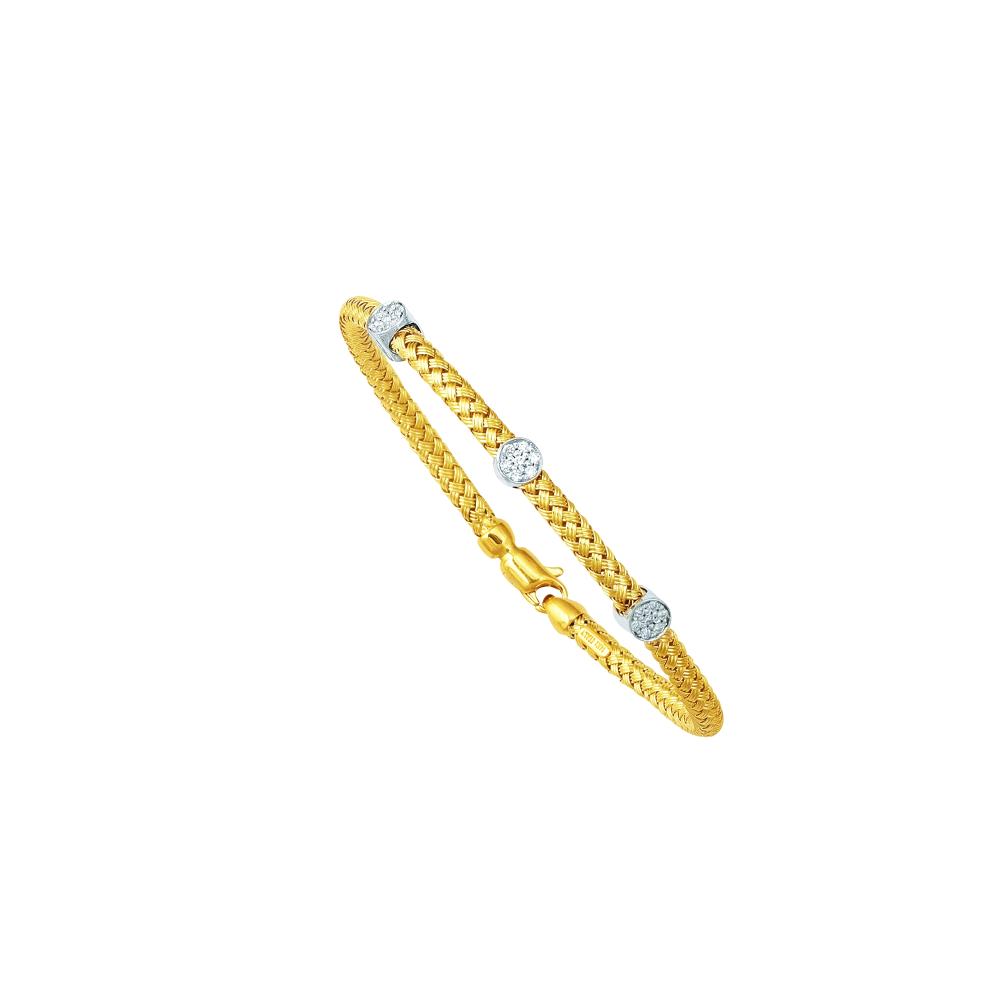 14K Gold .21ct Diamond Station Woven Bangle Bracelet for Women - Elegant Stackable Jewelry for Parties, Weddings & Everyday Wear