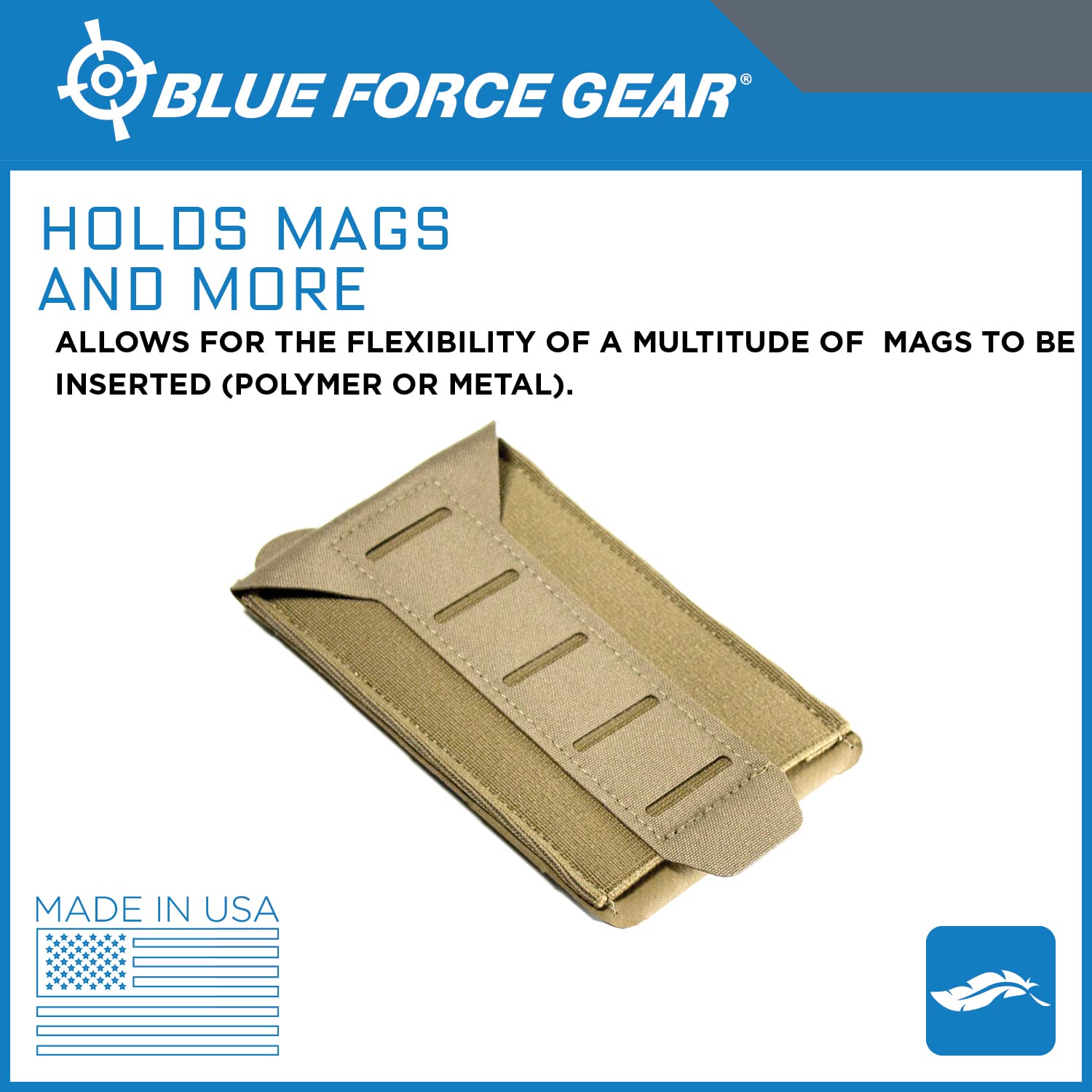 Blue Force Gear MOLLE Single Stack Magazine Pouch - Stackable Airsoft Magazines Holder (3 x 6 Inches) - Tactical Gear for Airsoft, Hunting & Outdoor Adventures