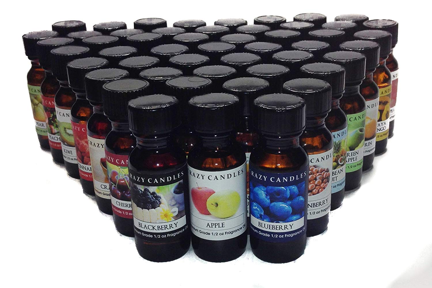 50-Piece Premium Scented Fragrance Oil Set - 1/2 Fl Oz (15ml) Each - Fruit & Food Collection by Crazy Candles - Perfect for Candle Making, Soap Crafting & DIY Home Fragrance