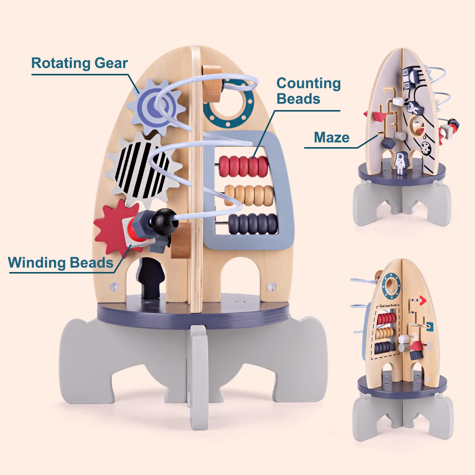Montessori Wooden Activity Cube Toy for 1 Year Old Boys & Girls - Educational Sensory Busy Board with Rocket Design - Perfect 1st Birthday Gift for Babies 6-18 Months | Ideal for Early Learning, Fine Motor Skills Development & Toddler Playtime