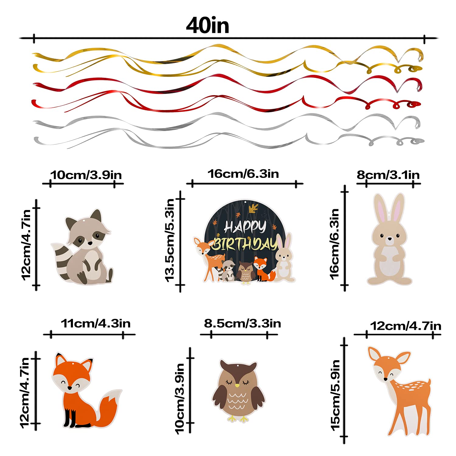 Woodland Creatures Birthday Streamers - 12pcs Jungle Party Decor for Kids