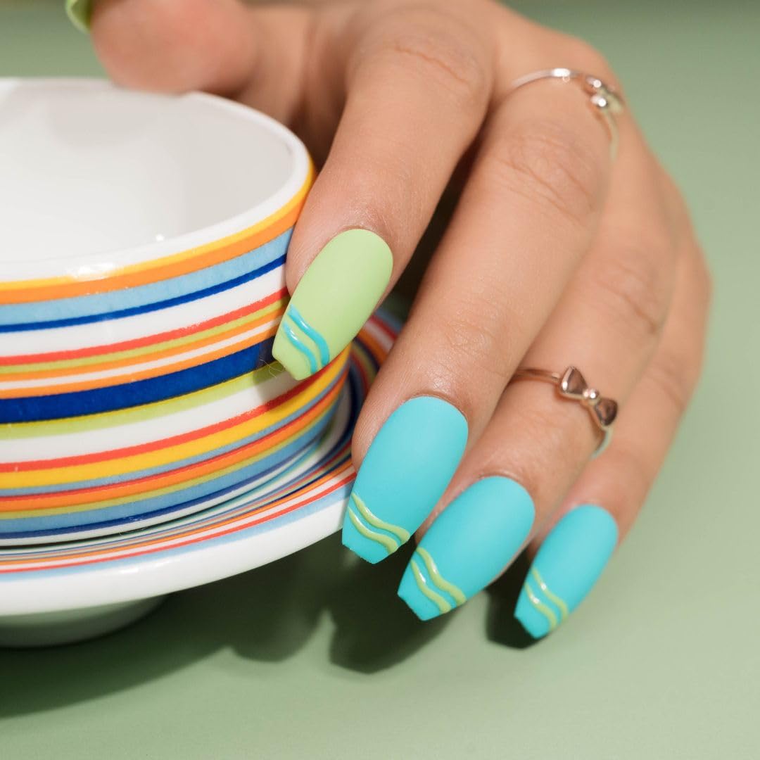 NailKnack® Premium Fake Press-On Nails - 20pc Bright Summer Matte Set | Reusable Full Coverage Artificial Nails with UV Gel Polish Coating | Easy to Apply & Time-Saving | Perfect for Parties, Weddings, Vacations & Daily Wear | Both Hand Nail Extensions