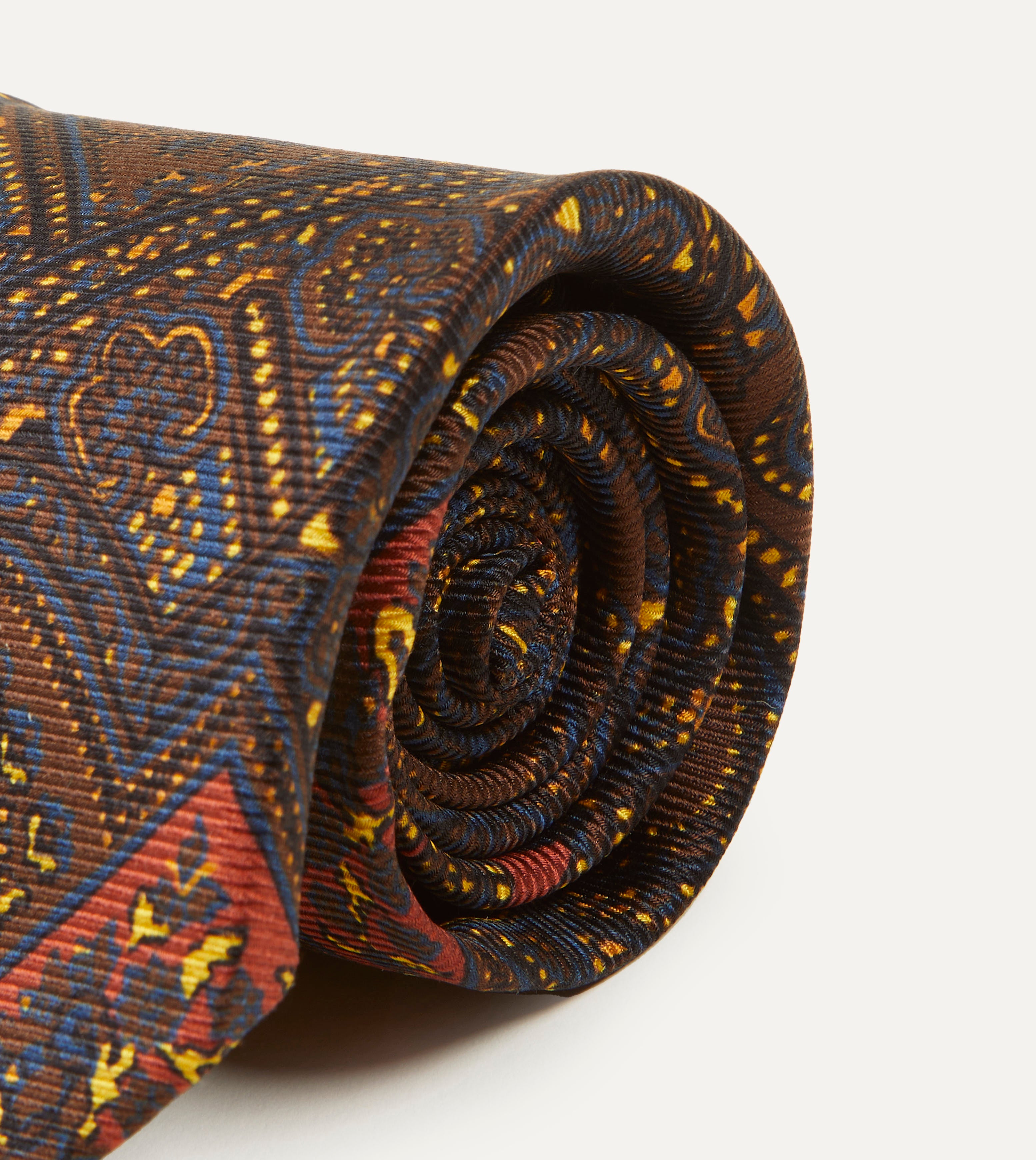 Brown, Navy & Red Paisley Print Madder Twill Silk Tie for Men - Elegant Formal Necktie for Business, Weddings & Special Occasions