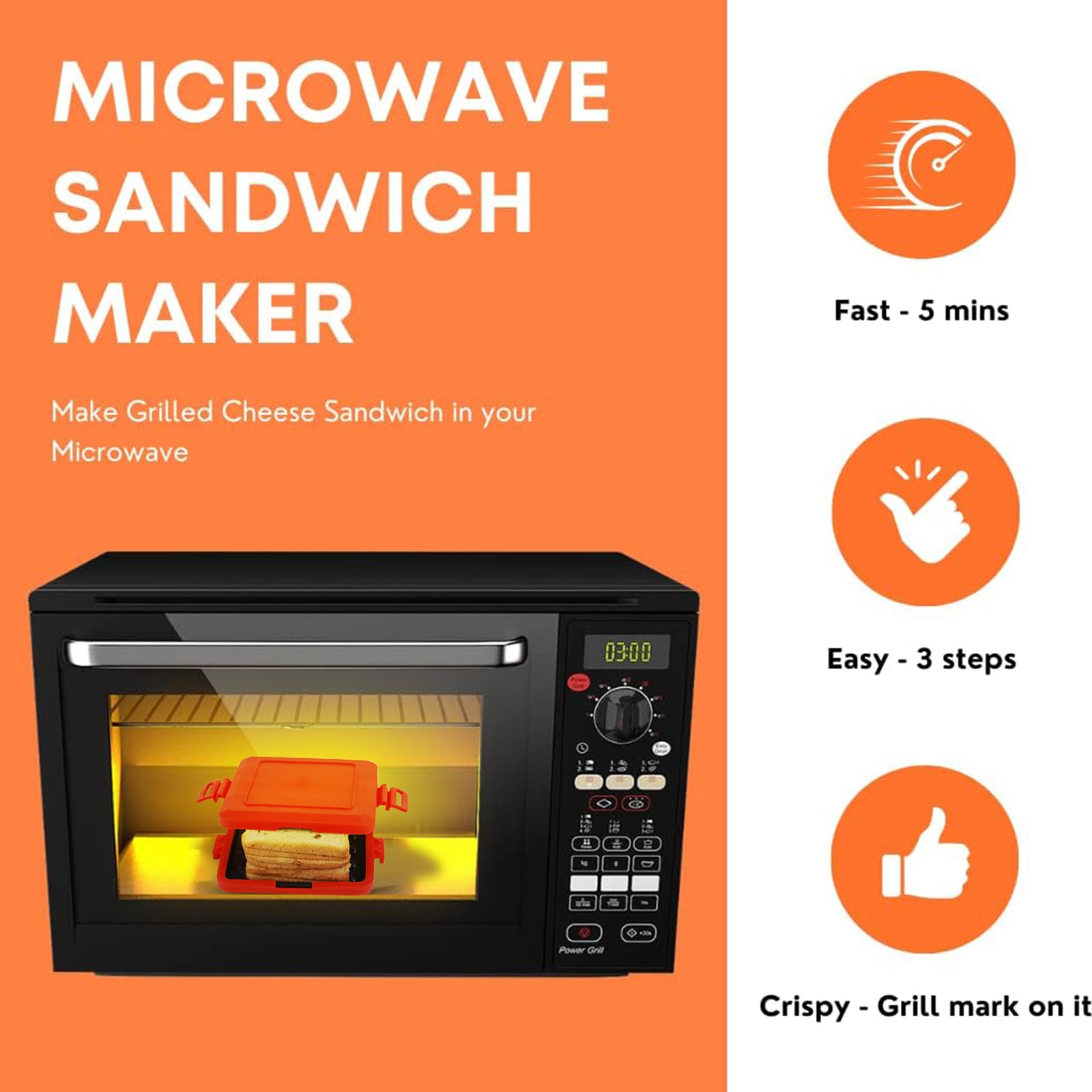 Microwave Toastie Maker - Fast Heating Sandwich & Grilled Cheese Maker with Crisper Tray, No Electricity Needed, Dishwasher Safe - Perfect for Quick Breakfasts, Office Lunches & Late Night Snacks