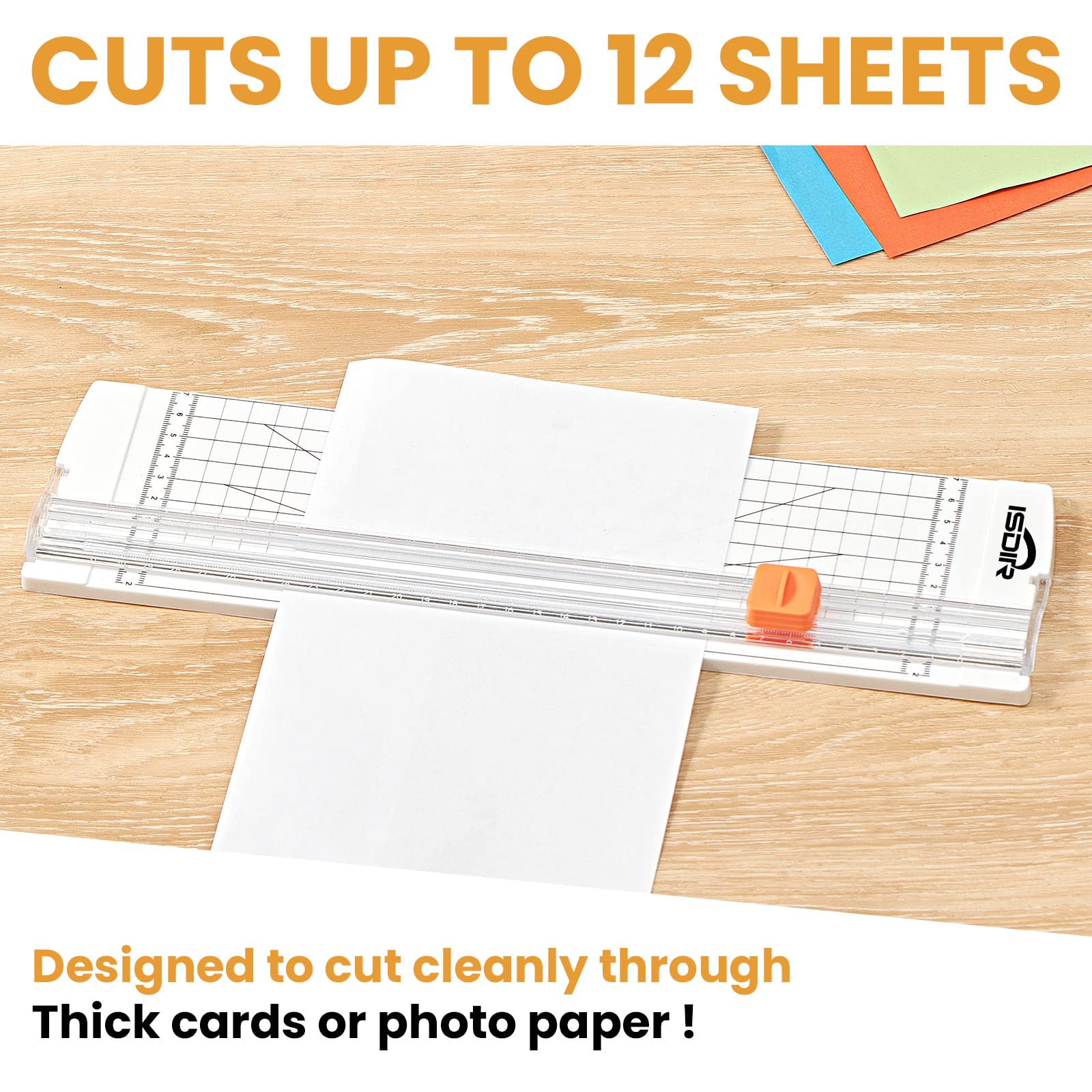 ISDIR 12 Inch Titanium A4 Paper Cutter - Automatic Safety Trimmer for Scrapbooking, Craft Paper, Coupons, Labels & Cardstock (White) | Perfect for Office, School, Home DIY Projects & Professional Crafting