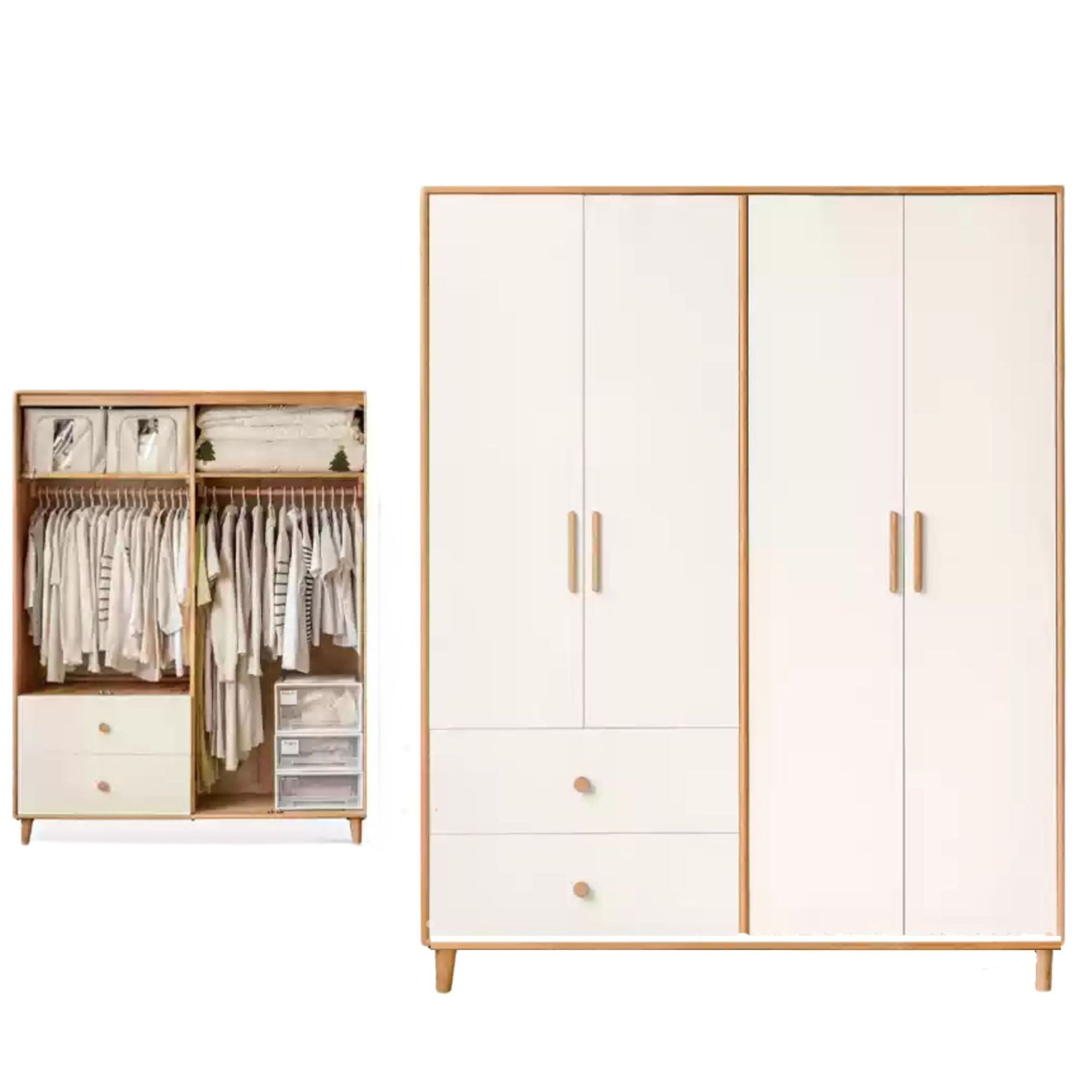 Stylish Oak & Poplar Solid Wood Modern Wardrobe - Spacious Storage for Bedroom, Closet Organization & Home Decor