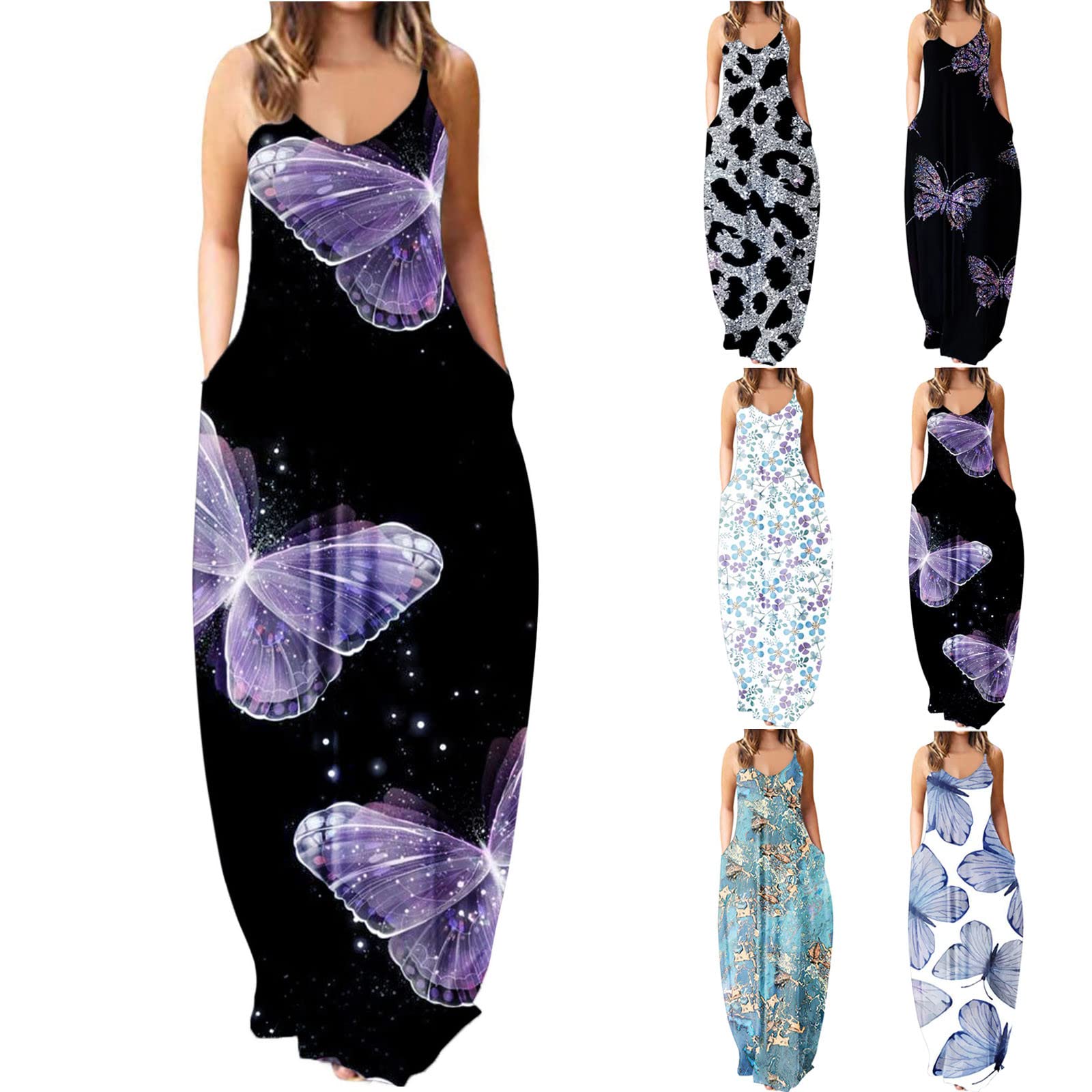 JSARLE Women's Plus Size Sleeveless Tropical Maxi Dress - Summer Beach Wedding Guest Dress, Casual Sun Dress for Vacation & Outdoor Parties