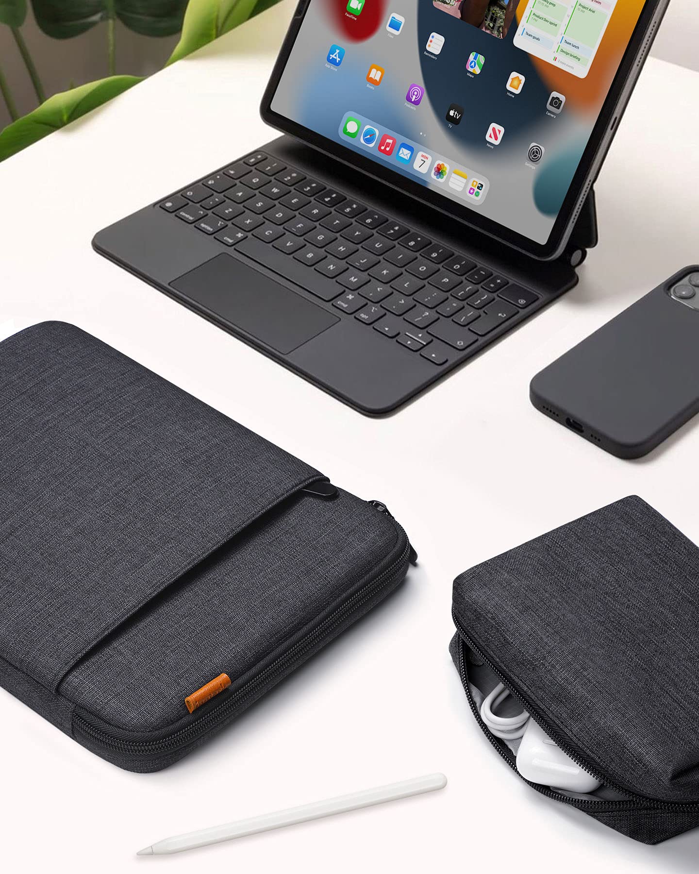 Inateck 360° Protective Laptop Bag with Accessory Pouch for 15-inch MacBook Air M4/M3/M2 (2023-2025) | Water-Resistant & Shockproof | Perfect for Work, Travel & College | Black Gray