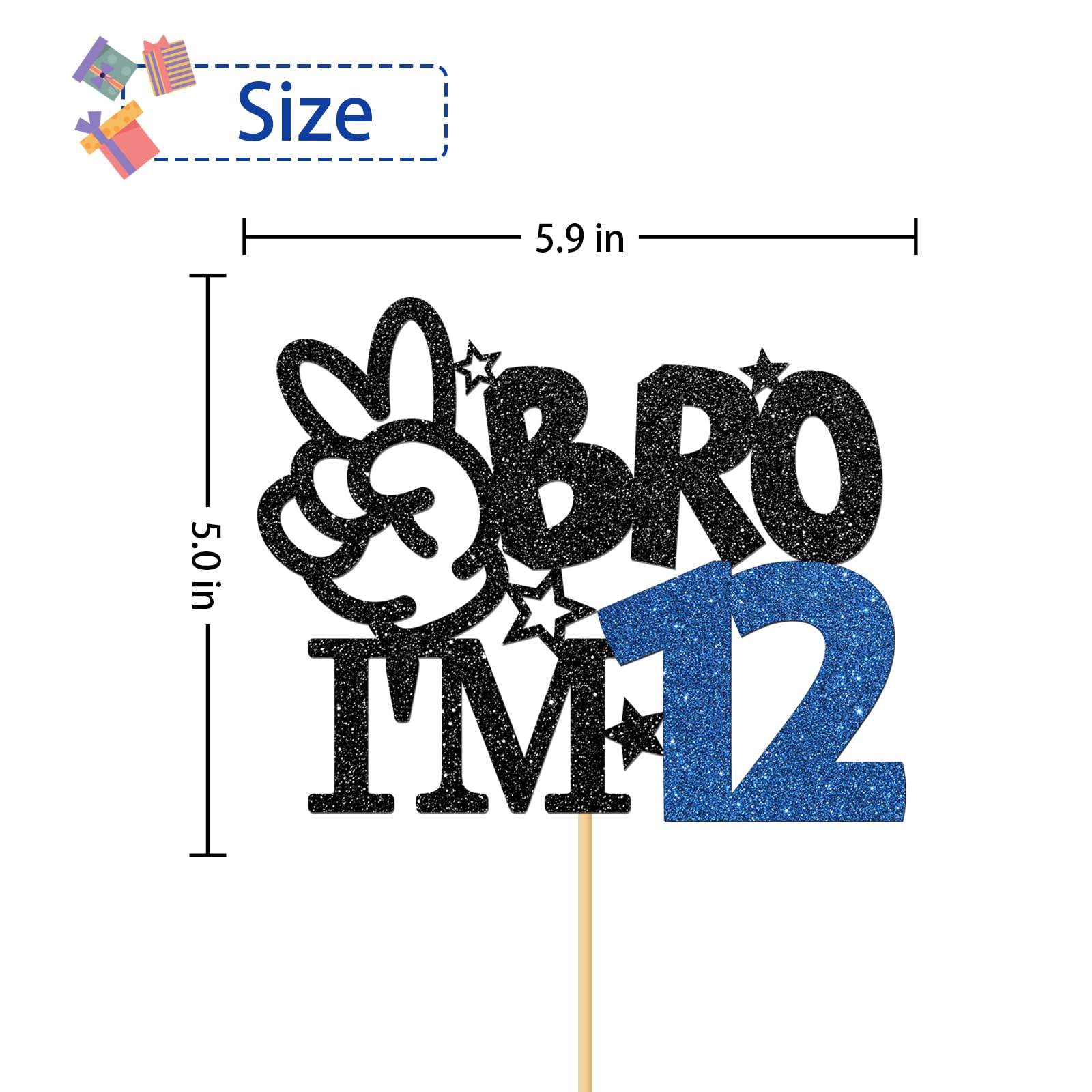 Brother I'm 12 Cake Topper - Black Glitter Birthday Decoration for 12-Year-Old Boys | 12th Birthday Party Supplies | Perfect for Big Brother Celebrations, Cakes & Cupcakes