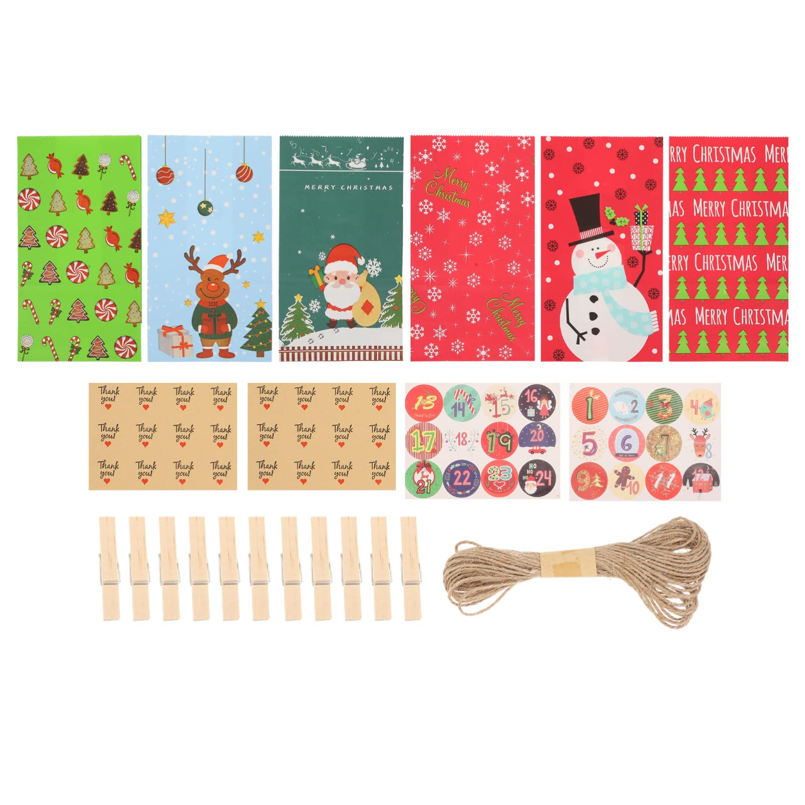 ULTNICE 24 Days Christmas Advent Calendar Bags with Strings & Clips - Paper Gift Pouches for Xmas Party Favors, Tree & Wall Decor - Perfect for Holiday Countdown, Gift Exchanges & Festive Home Decoration