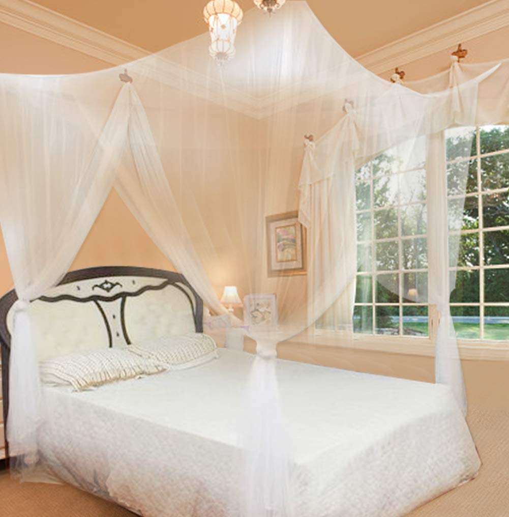 Universal 4 Corner Mosquito Net for Full to King Size Beds - White, Bedroom Protection