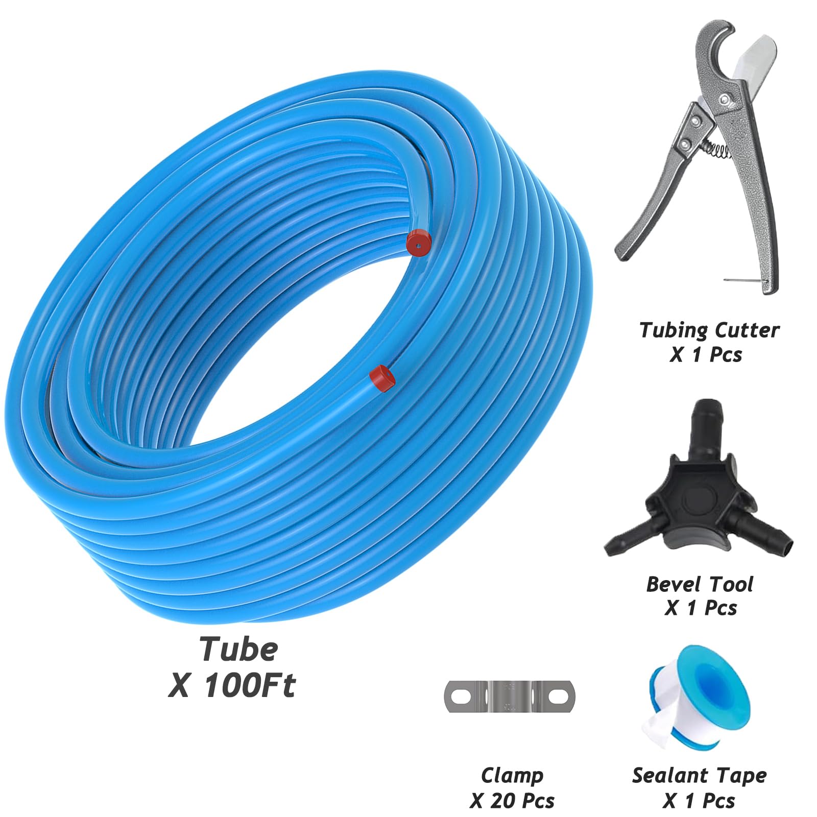 3/4 Inch x 100 Ft Compressed Air Piping System - Heavy Duty HDPE-Aluminum Air Hose Kit (200 PSI, Blue) for Garage Air Compressors, Automotive Shops & Industrial Applications - Includes All Accessories for Easy Installation