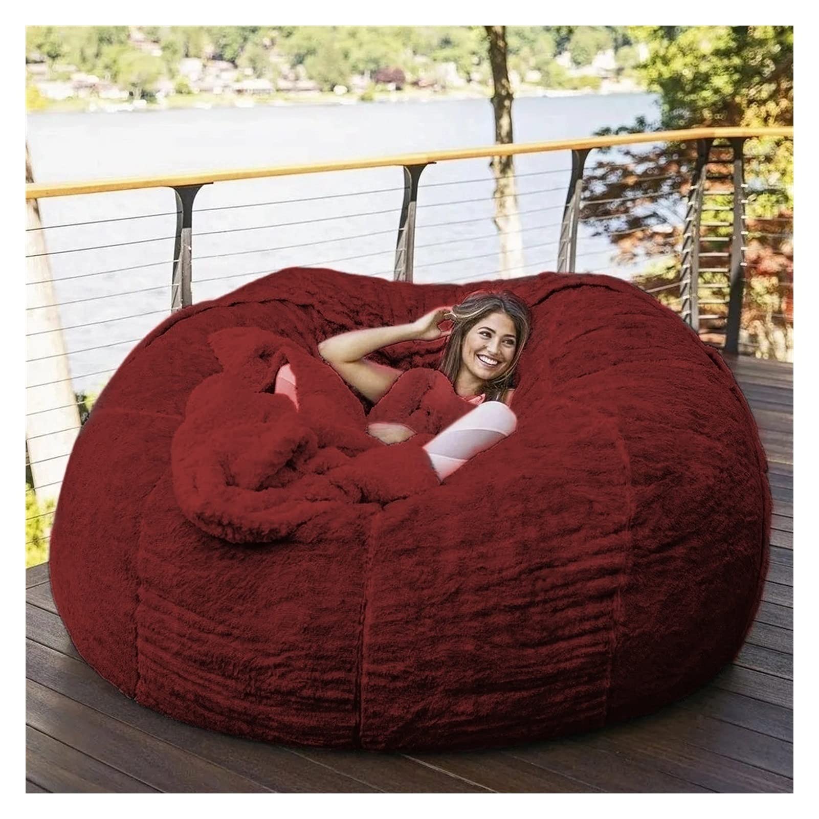 5 6 7 FT Big Round Soft Fluffy PV Velvet Bean Bag Chair Cover - Replacement Cushion for Living Room, Bedroom & Dorm (Not Full Bean Bag) - Cozy Lounge Chair Cover for Reading, Gaming & Relaxing