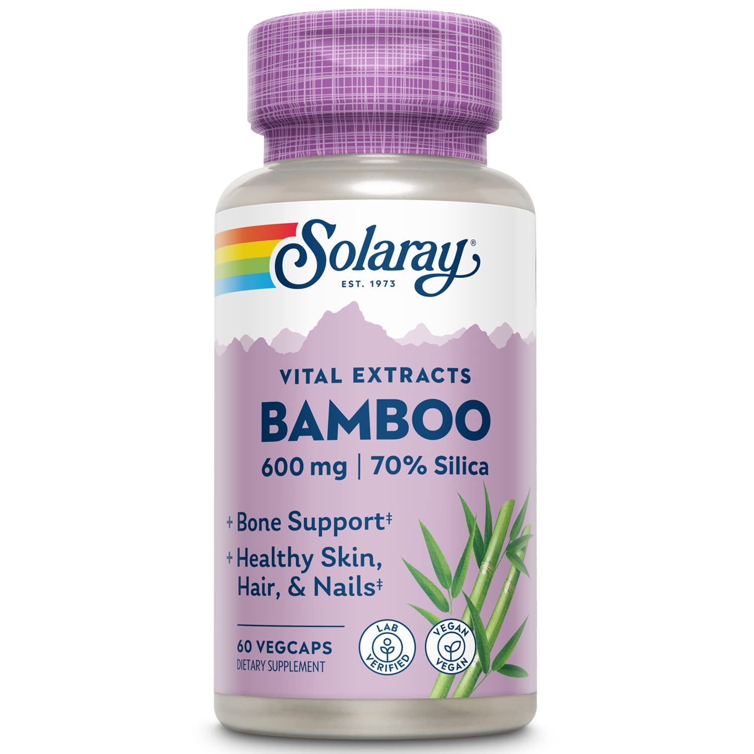 Solaray Bamboo Stem Extract 600mg - Supports Healthy Hair, Skin, Nails, Bones & Connective Tissue | Non-GMO, Vegan, Lab Verified Supplement | 60 Vegetable Capsules | For Daily Wellness & Beauty Routine