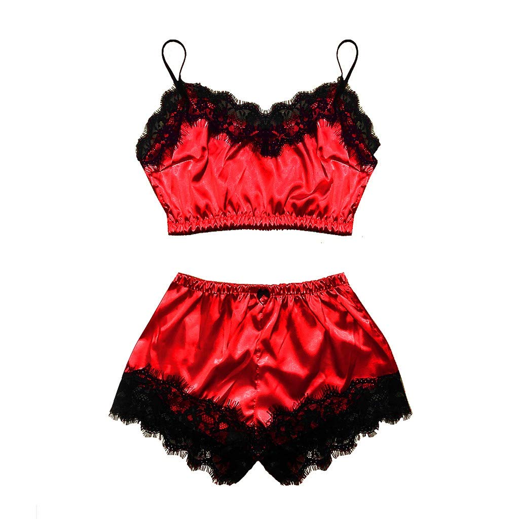 Women's Lace & Satin Camisole Pajama Set with Bow - Sleepwear Shorts & Lingerie in Sizes S-XL - Perfect for Valentine's Gift, Boudoir Photo Shoot & Romantic Nights