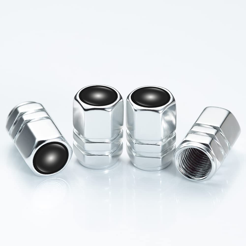 Premium Metal Car Tire Valve Stem Caps (4pcs) - Anti-Corrosion, Leak-Proof Screw-on Caps with Easy Grip Design in Silver | Perfect for Cars, Trucks, SUVs & Motorcycles | Weatherproof Protection for All-Season Driving