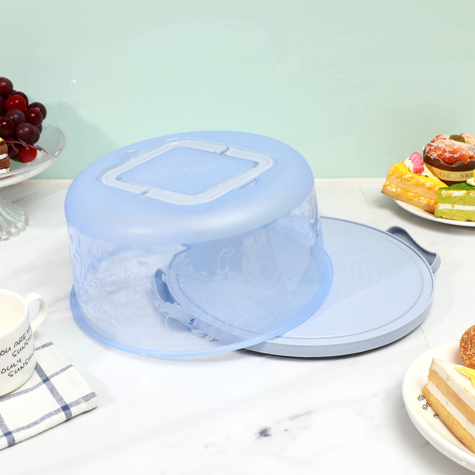 Sturdy Round Cake Stand with Locking Lid - Portable Cake Carrier for Cupcakes, Pies & Desserts | Food Storage Container with Handle for Parties, Baking & Kitchen Organization