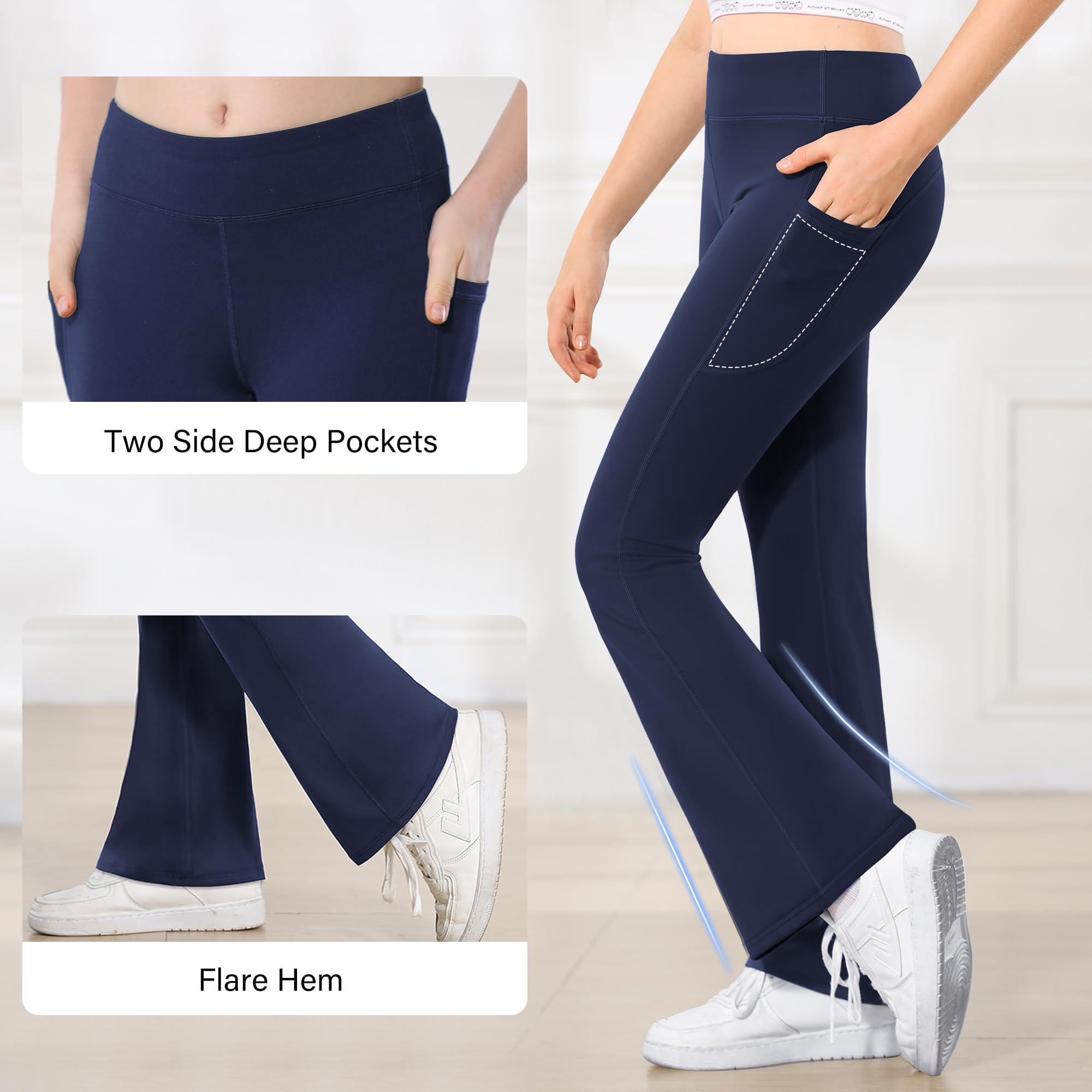Stelle Girls' High Waisted Bootcut Yoga Pants with Pockets - Flare Leggings for Kids Dance & Bell Bottoms Style - Perfect for Yoga, Dance Class & Casual Wear