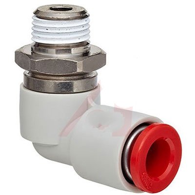 SMC KS Series PBT Rotary Push-to-Connect Tube Fitting - 90 Degree Elbow with Sealant, 1/4