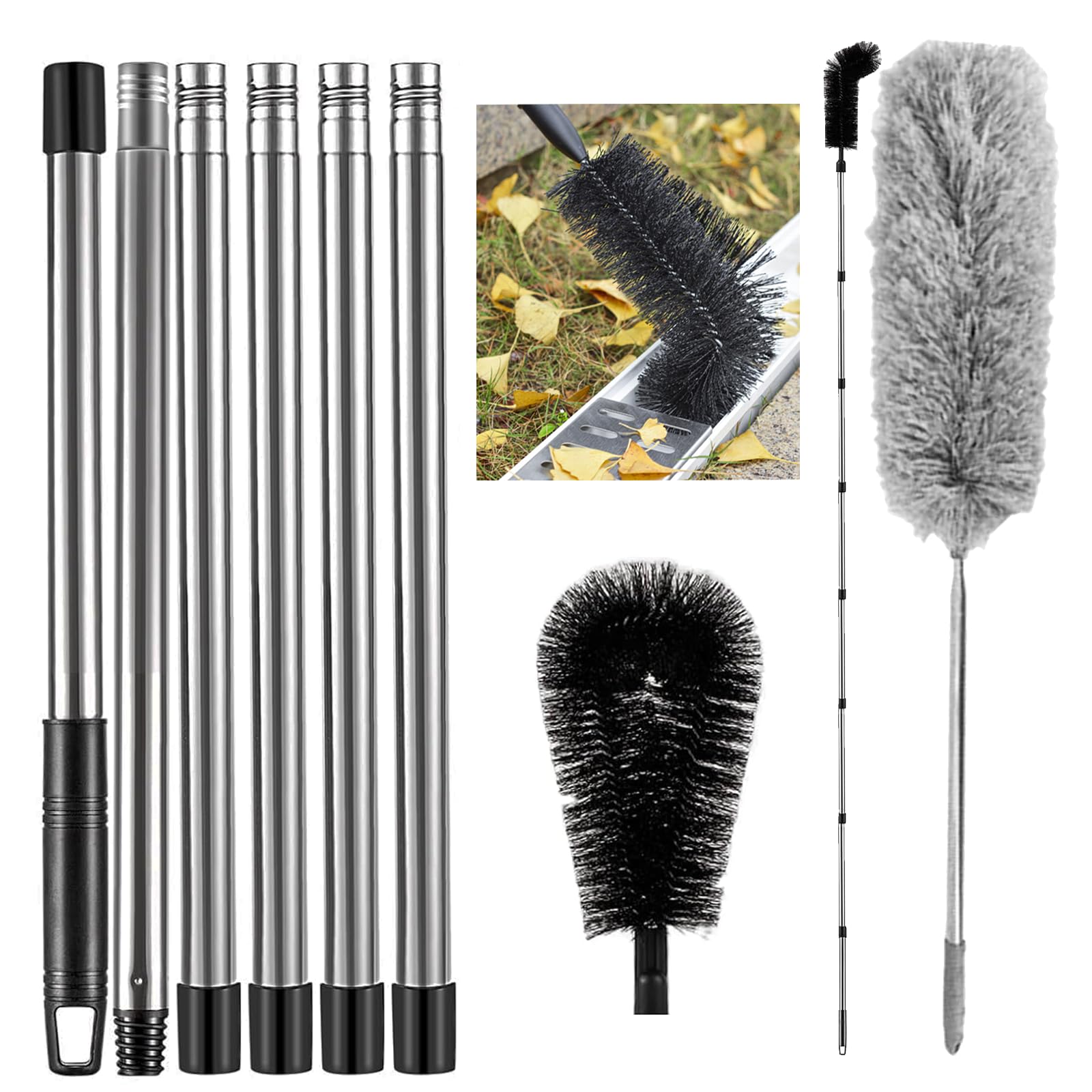 Adjustable Gutter Cleaner with 9.2ft Pole & Dual Heads - for Roof Cleaning