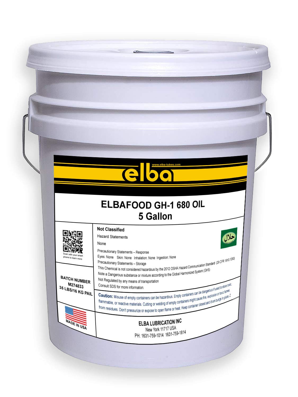 Food Grade Gear Oil ISO VG 680 - NSF H1 Certified Synthetic Blend - Kosher & Halal Approved - 5 Gallon Pail - Industrial Machinery Lubrication for Food Processing Equipment