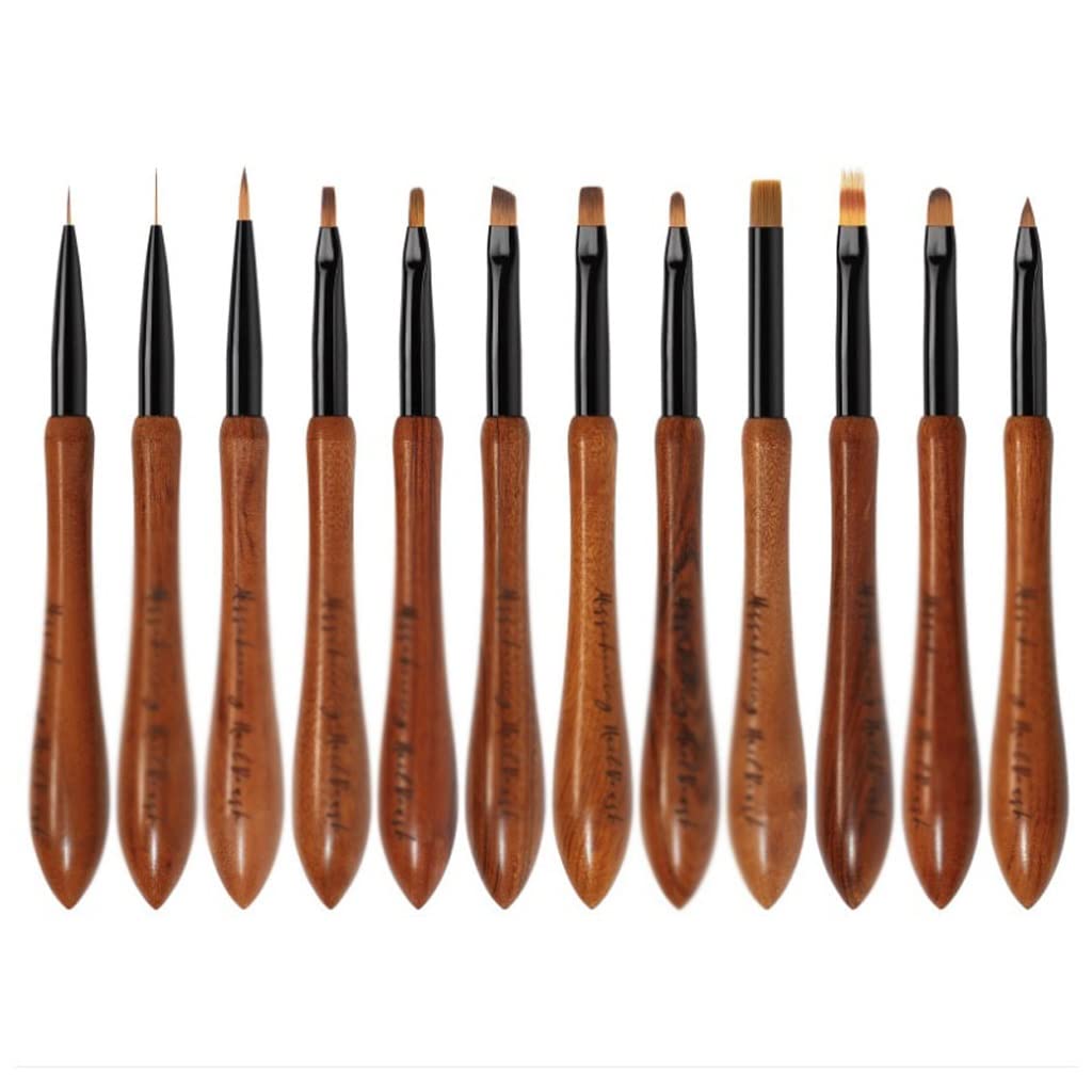 TJLSS Professional Nail Art Brush Set - Calabash Pen, Walnut Sandalwood Handle, Gradient Flower Gel Polish & Acrylic Carving Pencil for Manicure | Perfect for Salon, Home DIY Nail Design & Gel Polish Application