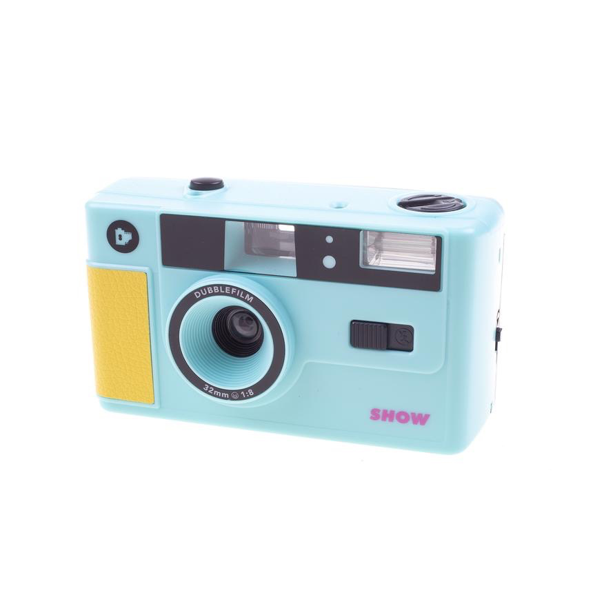 Dubblefilm SHOW 35mm Film Camera in Turquoise with Flash, Case & Strap - Vintage Style Point & Shoot Camera for Travel, Street Photography & Creative Shooting