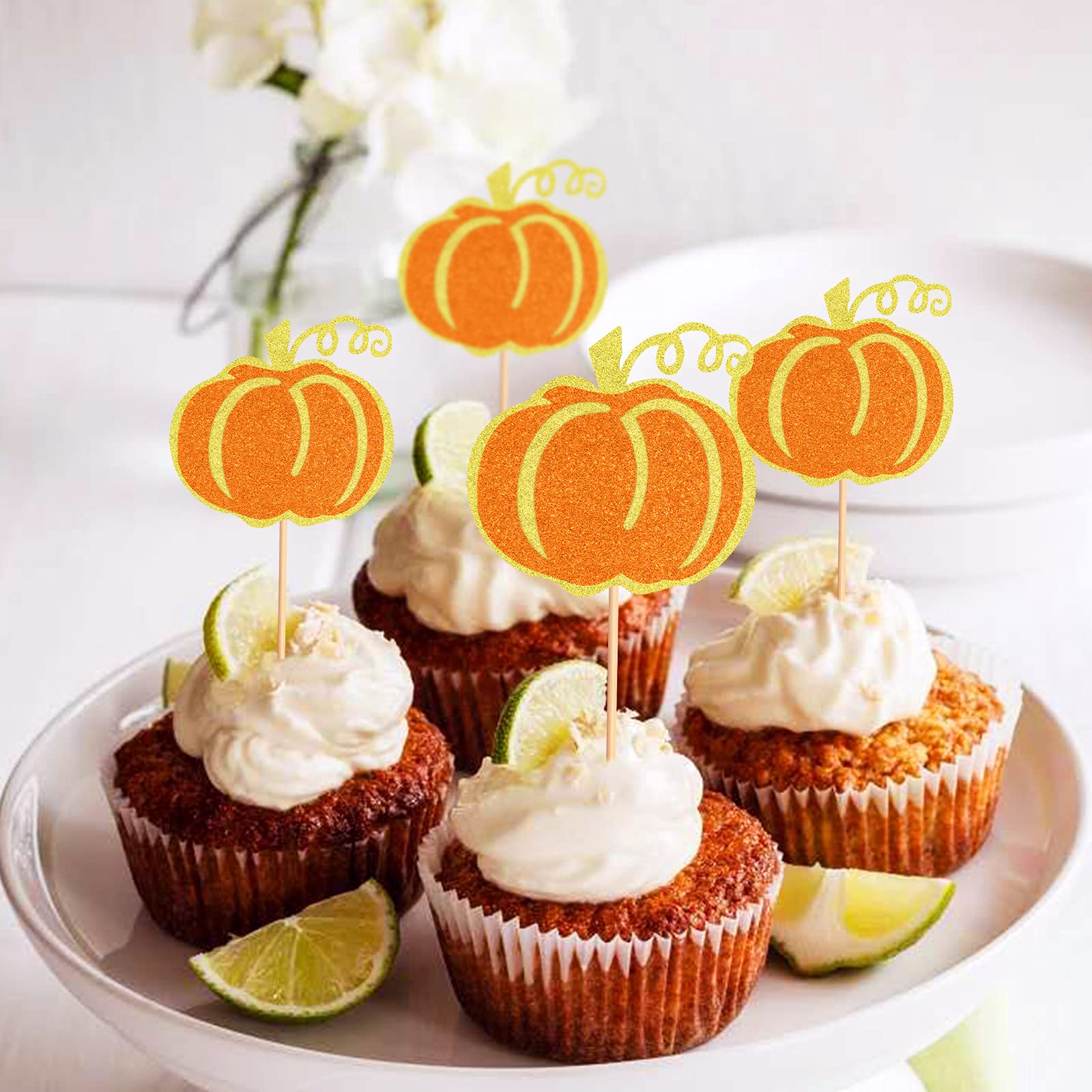 24 Pack Pumpkin Cupcake Toppers for Baby Shower, Birthday Party & Gender Reveal - Fall Themed Cupcake Decorations for Boys, Girls & Neutral Celebrations - Perfect for Autumn, Halloween & Thanksgiving Desserts