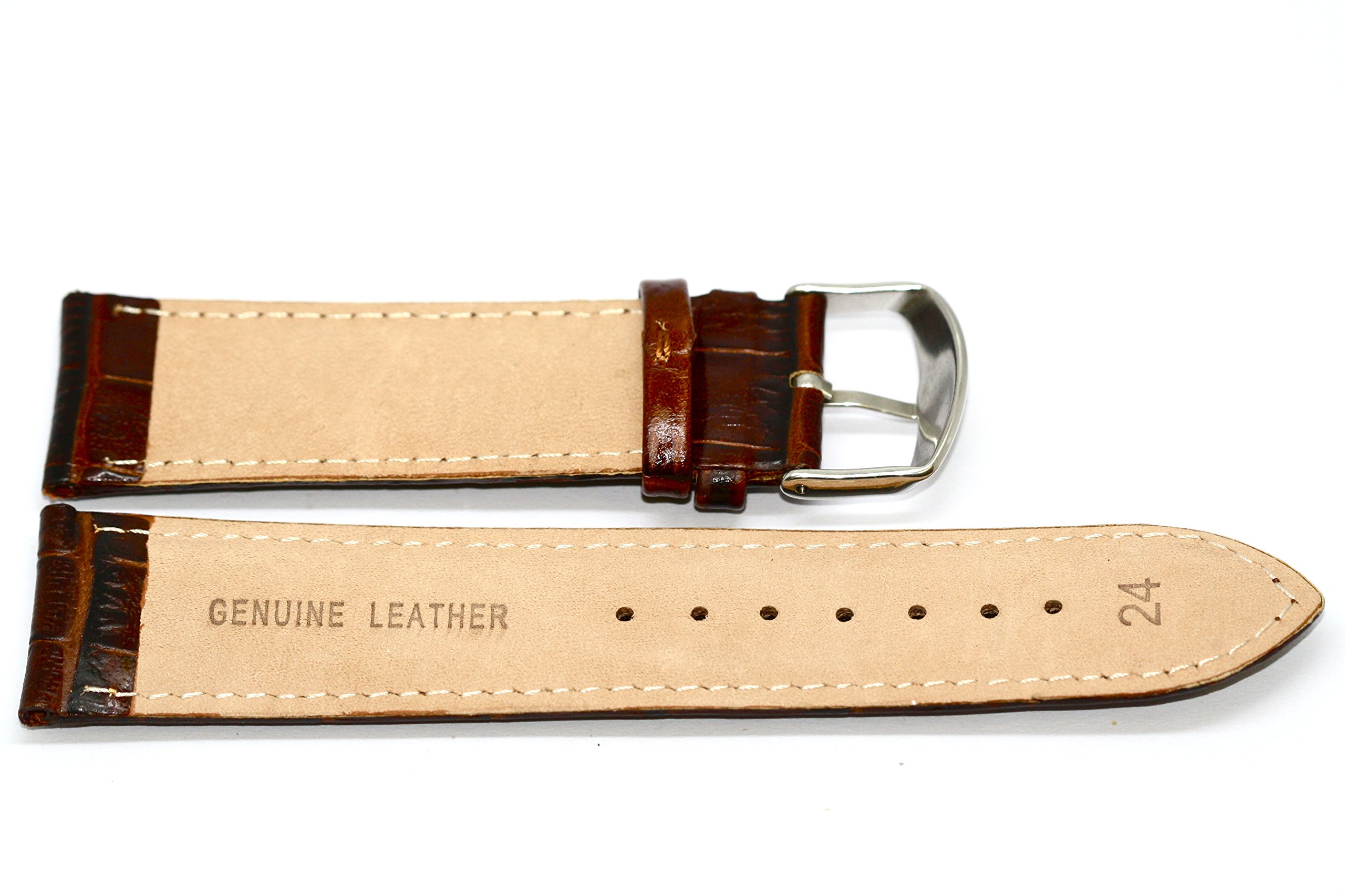 24MM Brown Dark Alligator Grain Genuine Leather Watch Band Strap - Fits Invicta & Other Watches - Premium Replacement Strap for Dress Watches & Formal Occasions