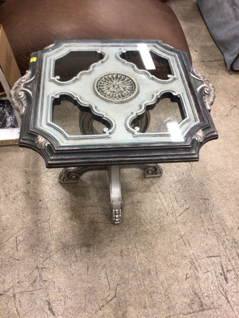 Elegant Silver Octagon Glass Top End Table - Modern Side Table for Living Room, Bedroom, or Office Decor - Perfect for Coffee, Books, and Display