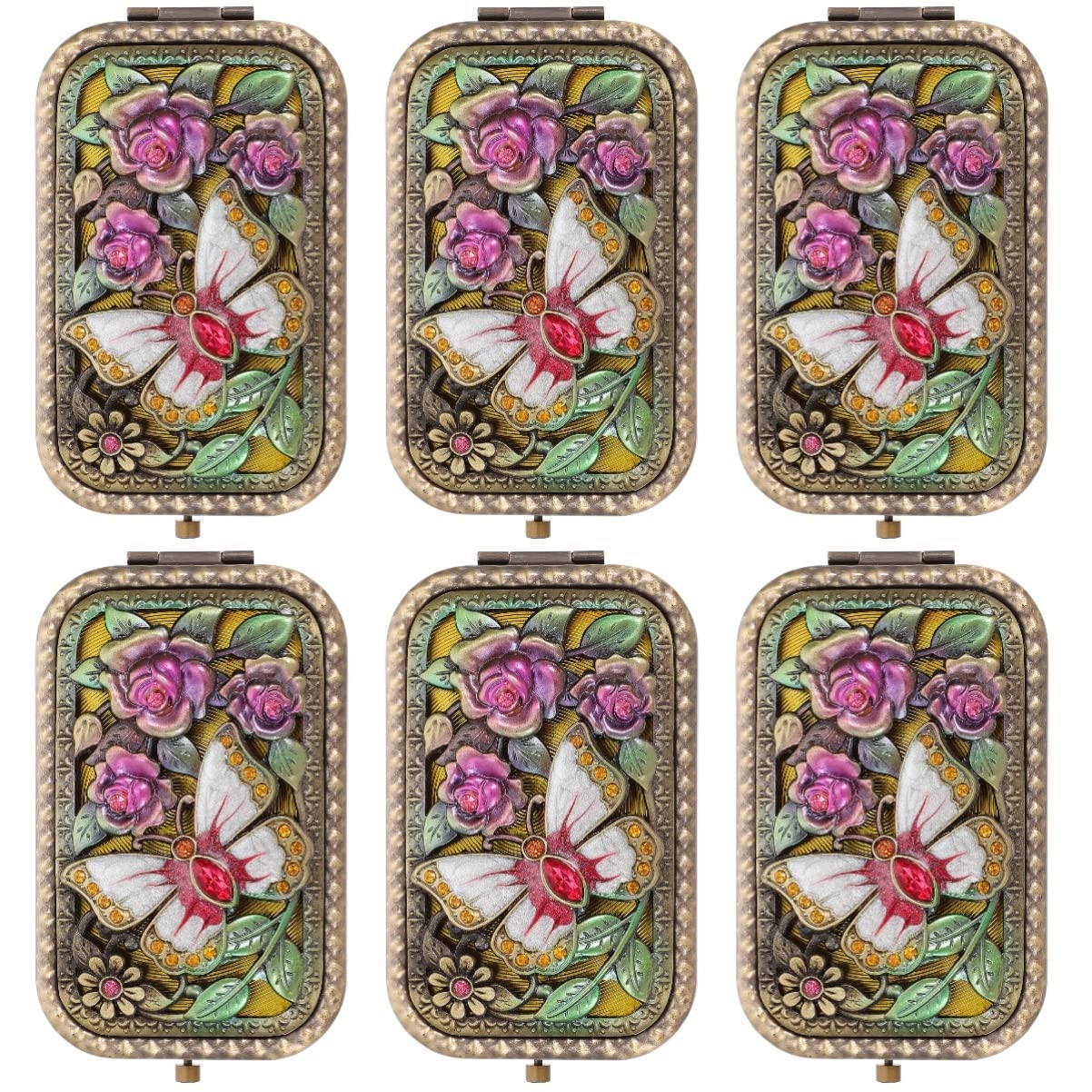 FRCOLOR 6-Pack Vintage Hand Mirror Set - Retro Folding Pocket Mirror with Handle, Portable Makeup Mirror for Travel, Purse & Home Decor (6 Colors) | Perfect for Makeup, Gifts & Vanity Accessories