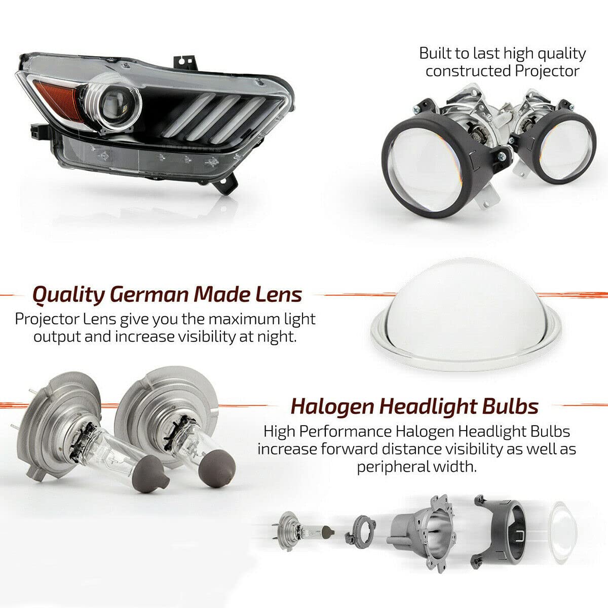 ROXX LED Headlight Assembly Compatible with 2015-2017 Ford Mustang - Full LED Projector DRL Headlights with High/Low Beam - Perfect for Night Driving & Car Upgrades