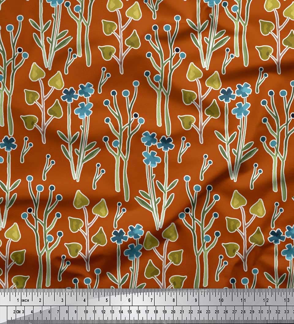 Soimoi 42 Inch Wide Satin Silk Fabric - Watercolor Floral & Leaves Print for Sewing, Dresses, Scarves & Home Decor | Premium Quality Fabric for DIY Projects & Fashion Design