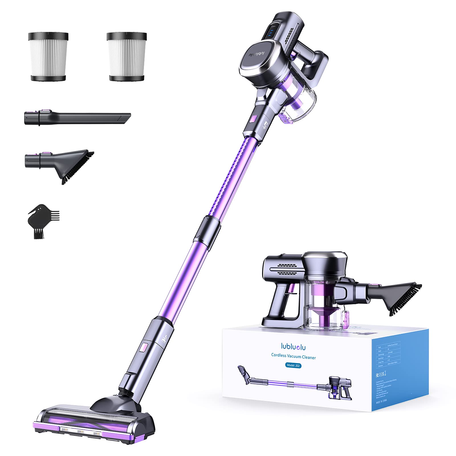 Lubluelu Cordless Vacuum Cleaner - 25000Pa Powerful Suction, 235W Brushless Motor, 50min Runtime, Detachable Battery, Self-Standing | Lightweight Stick Vacuum for Hard Floors, Carpets, Pet Hair | Perfect for Home Cleaning, Car Detailing & Pet Owners