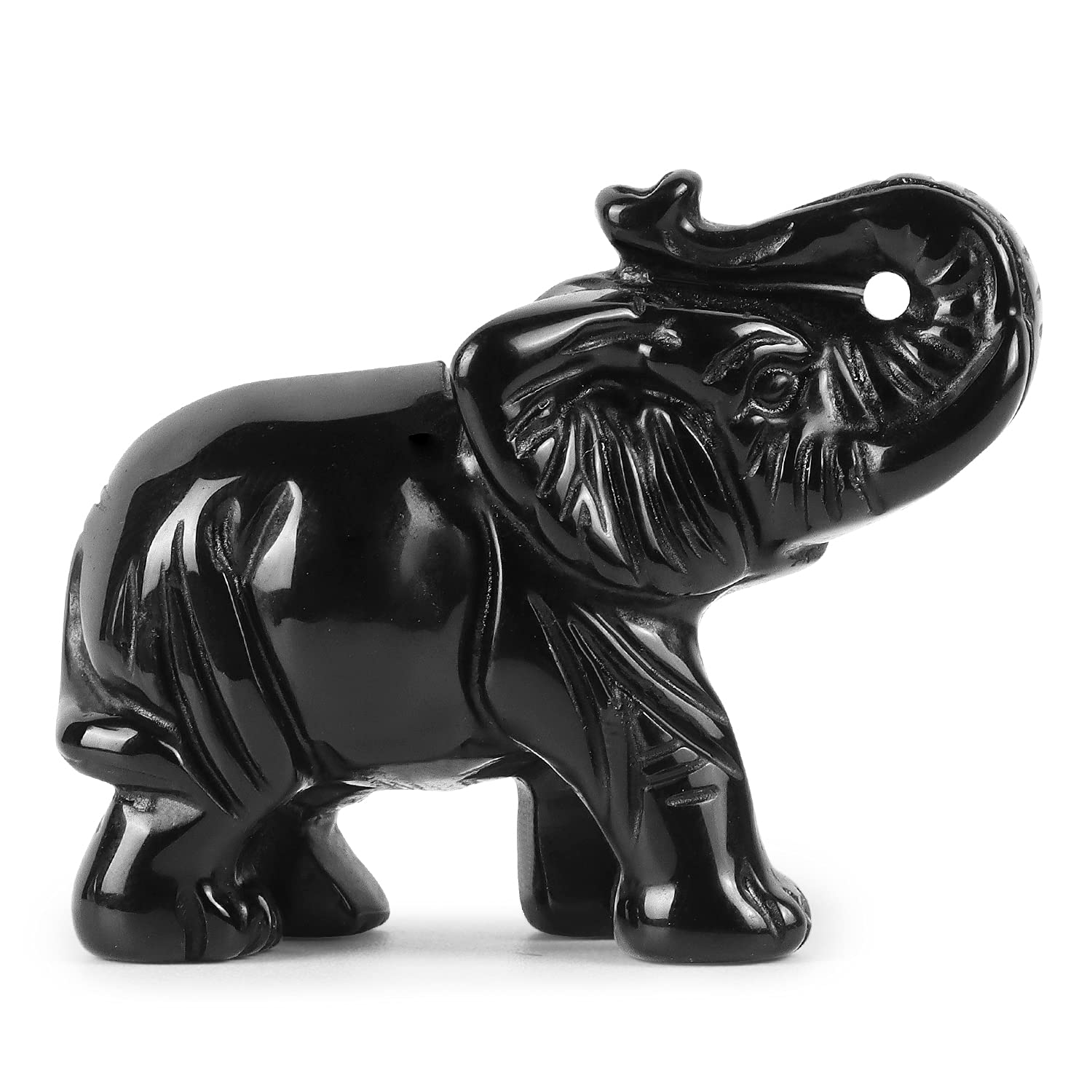 Hand Carved Black Obsidian Crystal Elephant Statue - 2 Inch Gemstone Animal Sculpture for Home & Office Decor, Desk Ornament with Gift Box | Feng Shui Decor, Meditation Space, Yoga Room & Spiritual Gift