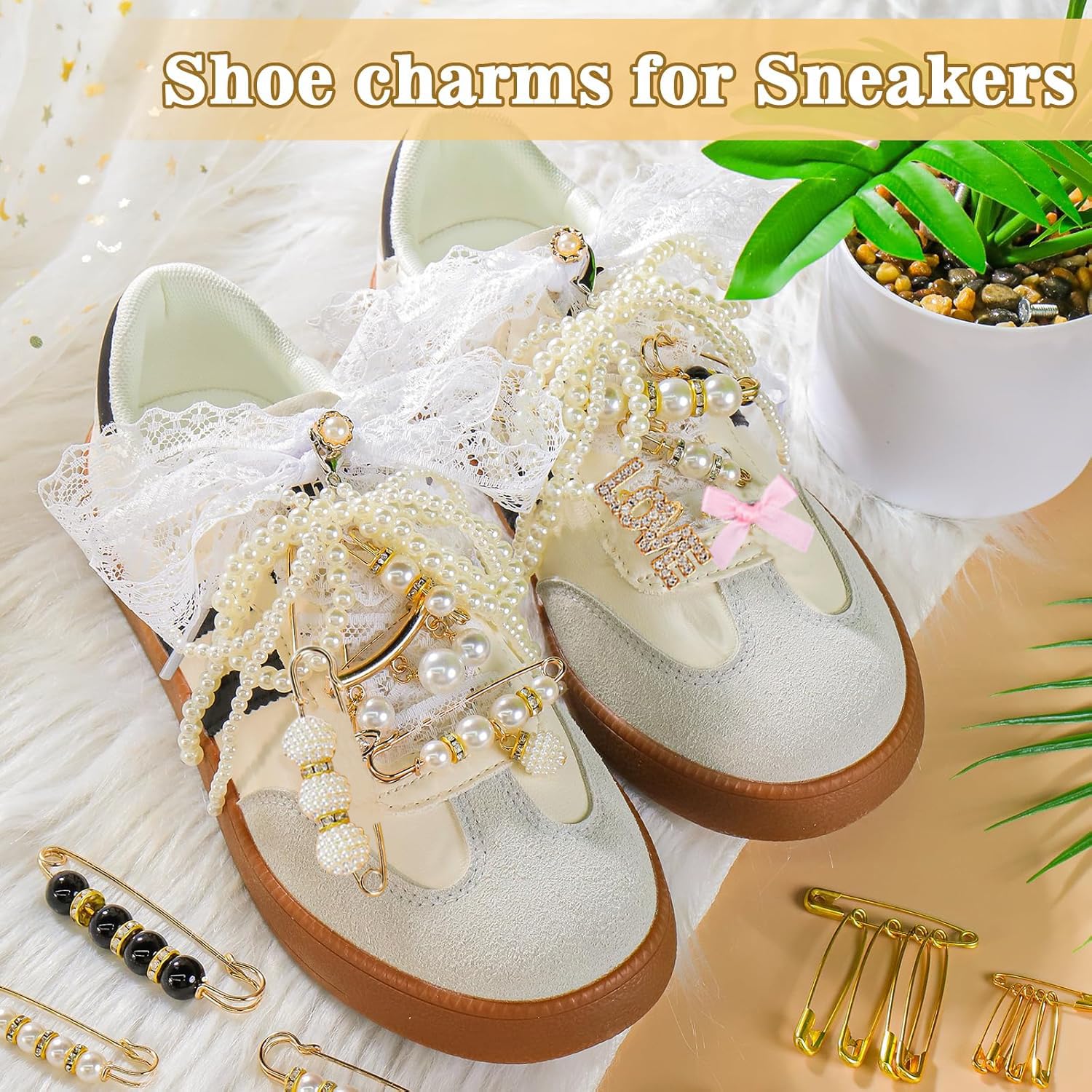 72 Pcs Sneaker Charms - Pearl Rhinestone Shoe Jewelry for Women | Stylish Shoelace Charms, Brooches & Safety Pins | Perfect for Sneakers, Socks & Clothing Accessories | Great for Casual Wear, Parties & Fashion DIY Projects