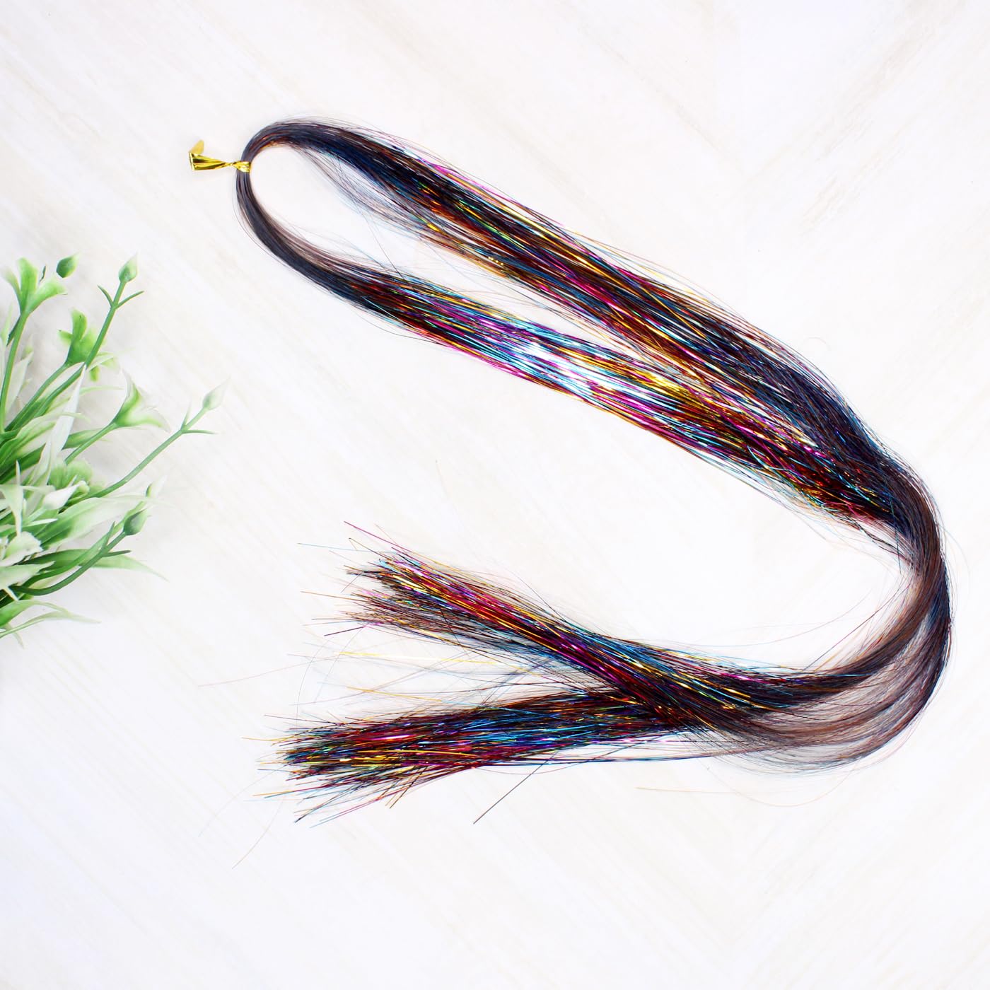 Kabello Glitter Tinsel Hair Extensions - Shimmering Multicolor Clip-in Hair Accessories for Parties, Raves & Festivals | Eye-Catching & Reusable