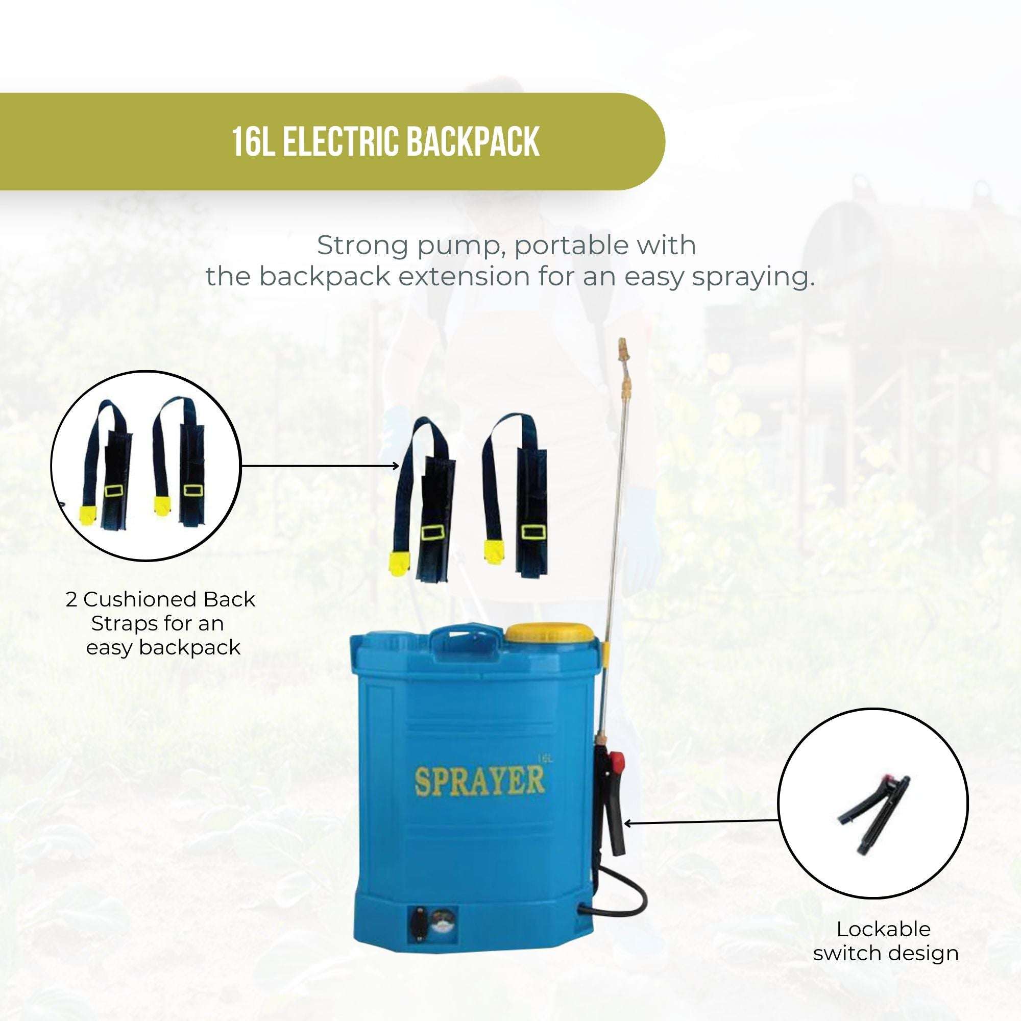 16L Rechargeable Backpack Pressure Sprayer - Portable Electric Garden Weed Sprayer Pump for Lawns, Farms & Outdoor Cleaning | Battery Powered Spraying System