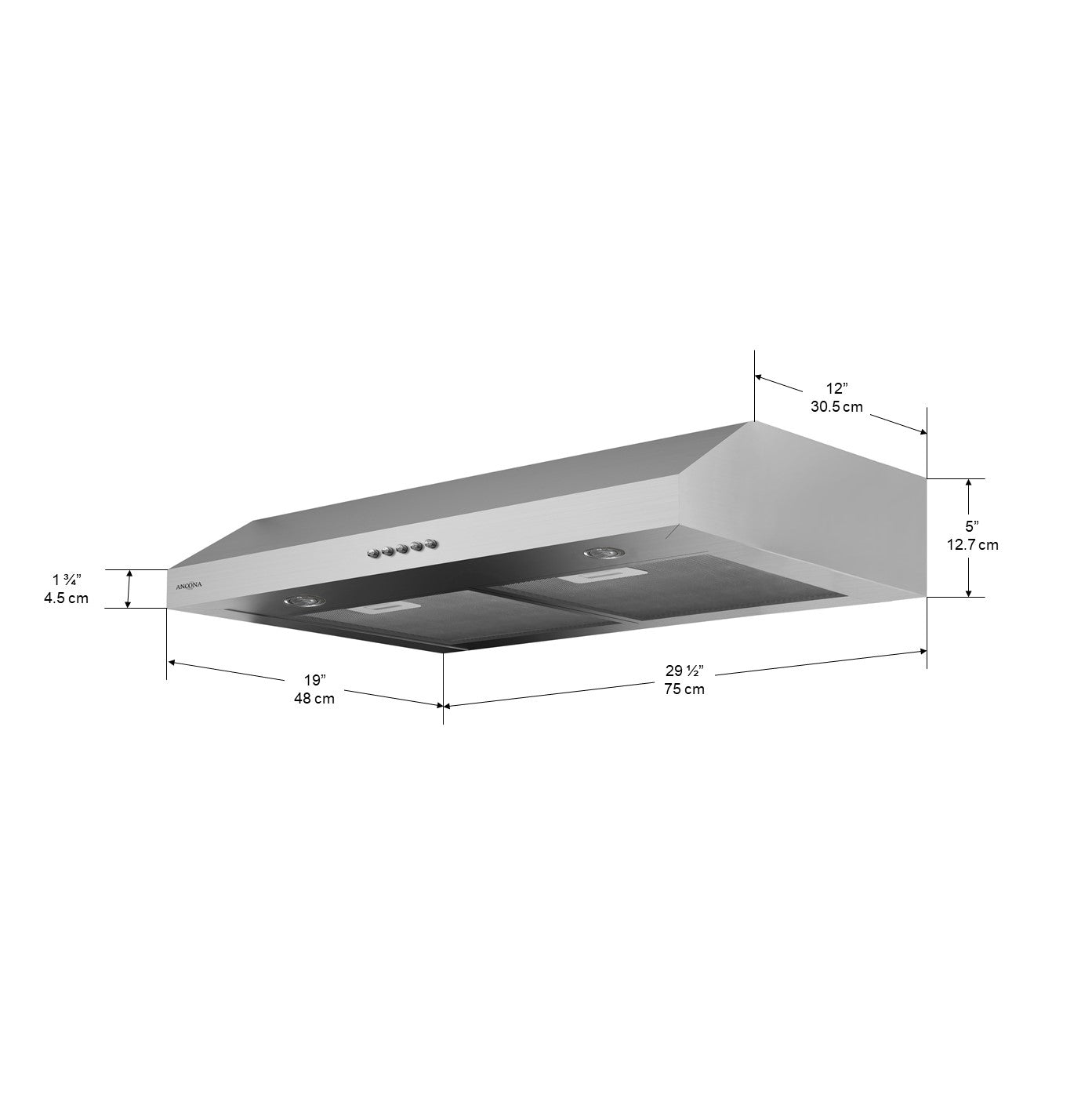 Slim SD330 Under Cabinet Range Hood - 30 Inch Stainless Steel Kitchen Exhaust Vent with LED Lights - Perfect for Small Kitchens and Apartments
