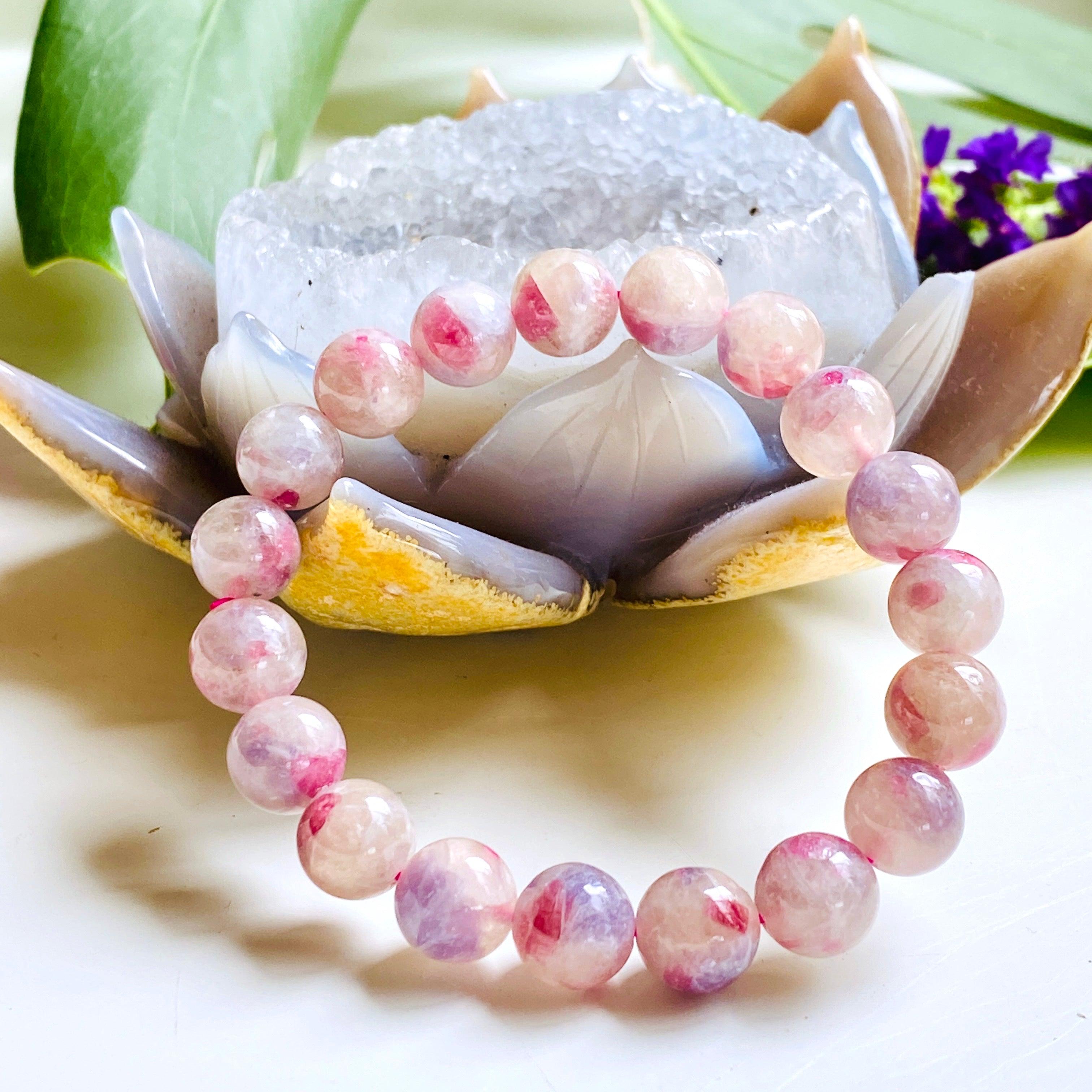 Pegmatite Unicorn Stone Bracelet with Pink Tourmaline, Lepidolite & Quartz - Healing Crystal Jewelry for Stress Relief & Positive Energy - Perfect for Meditation, Yoga & Spiritual Gifts
