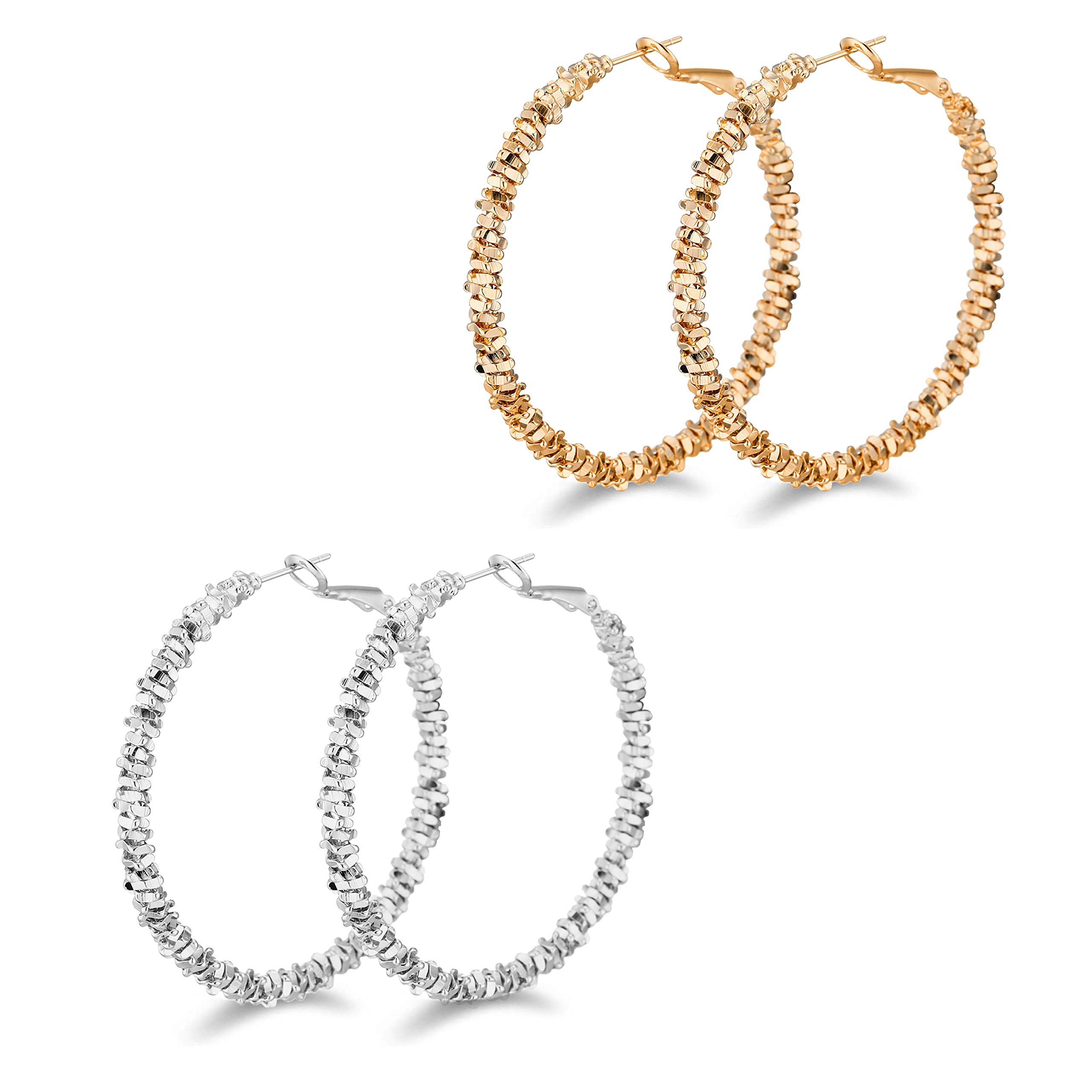 14K Gold Plated Glitter Sparkle Hoop Earrings for Women - Lightweight Chunky Circle Hoops Hypoallergenic Fashion Jewelry | Perfect Gift for Girls, Birthday, Party & Everyday Wear