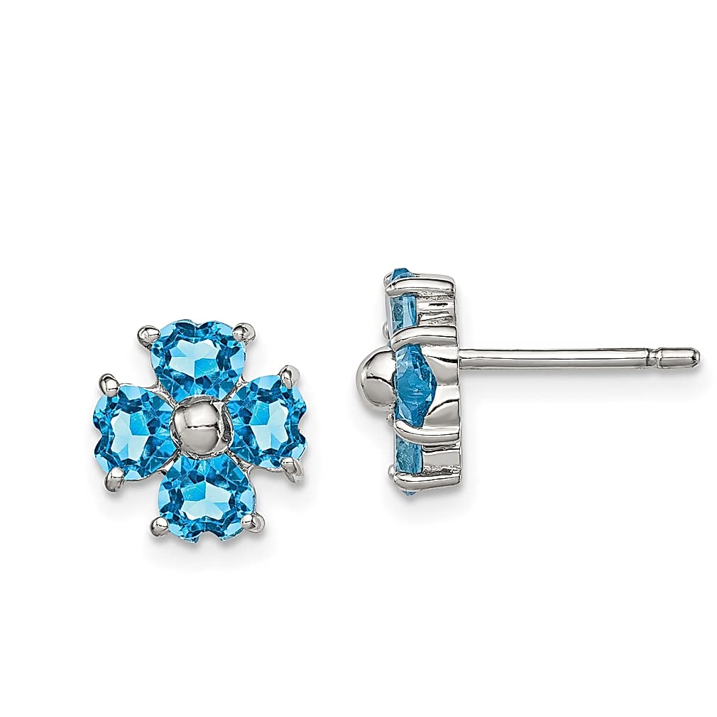 925 Sterling Silver Blue Topaz Flower Stud Earrings for Women | Dainty Floral Jewelry Gift for Her | Perfect for Gardening, Weddings & Everyday Wear