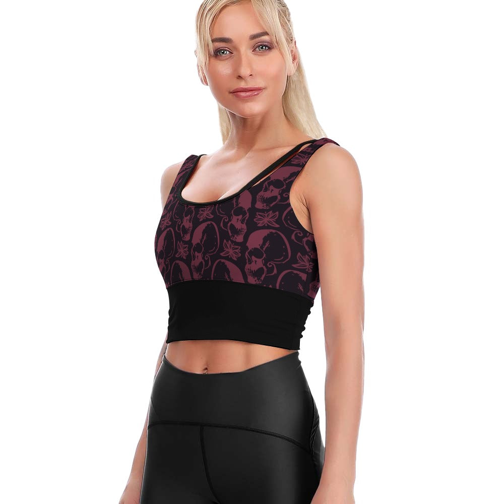 Purple Skulls Yoga Vest for Women - Breathable & Stylish Workout Top for Yoga, Gym & Fitness - Trendy Gothic Athletic Wear