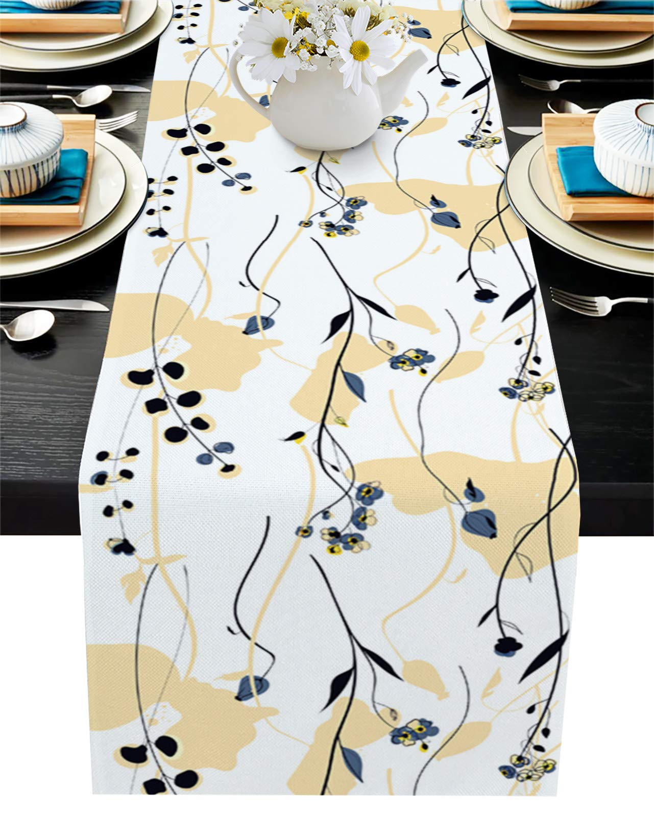 72 Inch Cotton Linen Autumn Leaves Table Runner - Farmhouse Style Dining Table Decor for Fall, Thanksgiving, Christmas & Wedding - Perfect for Holiday Tablescapes, Buffet Dressers and End Tables